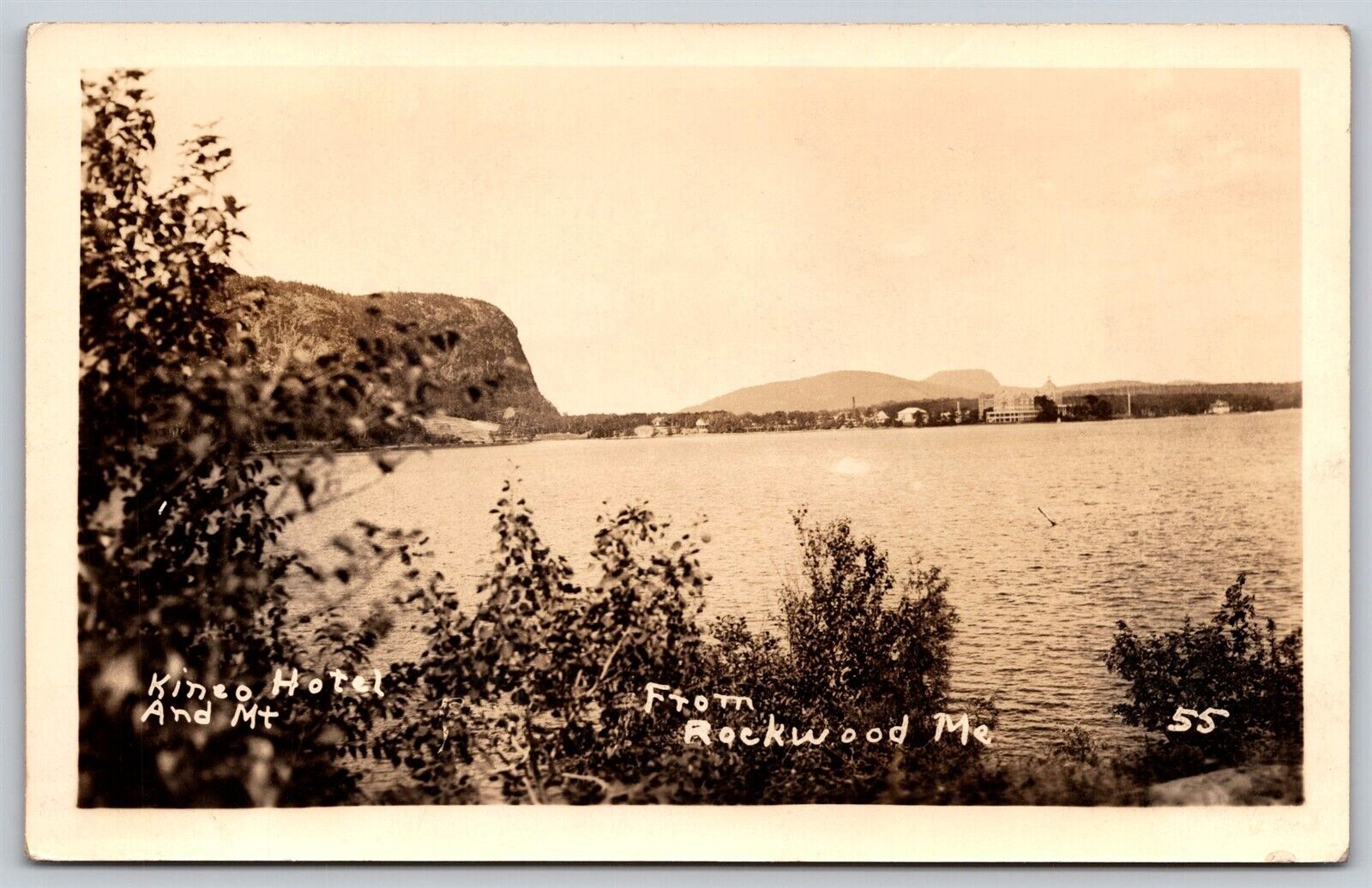Postcard Kineo Hotel and Mountain from Rockwood, Maine RPPC C55