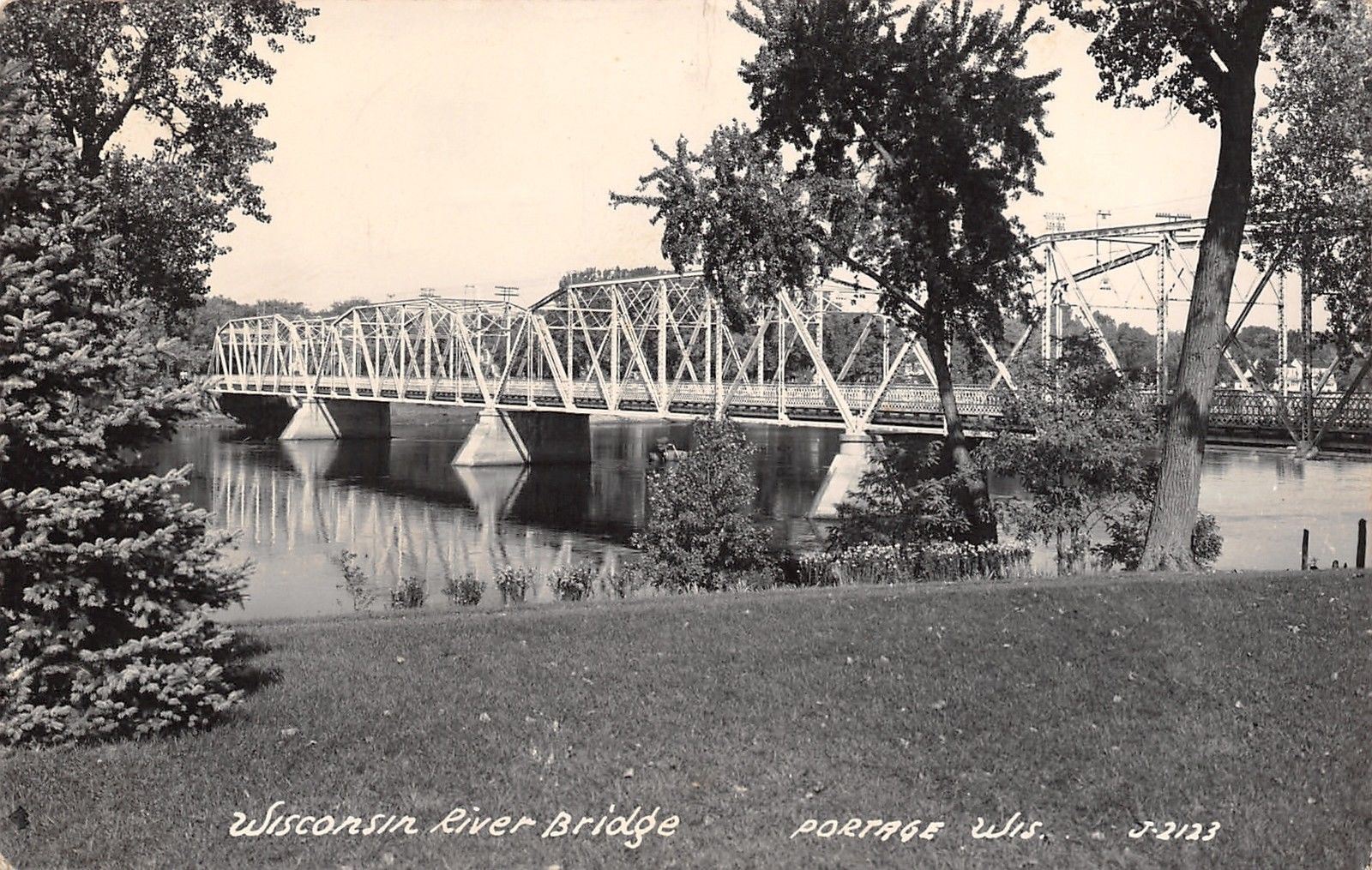 Portage WI~Wisconsin River Bridge~Steel Thru Truss~1940s Real Photo Postcard