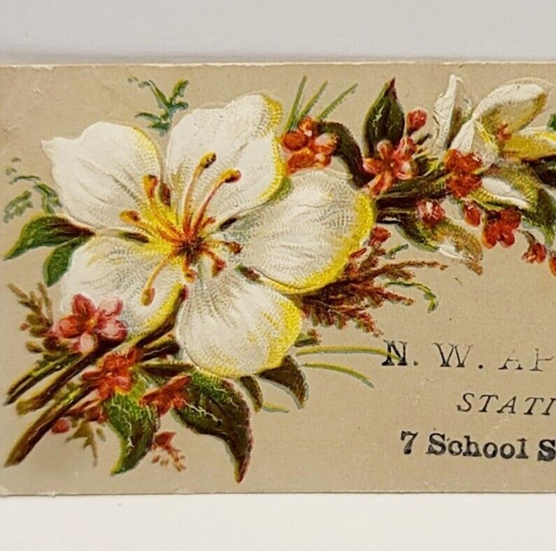 Antique Victorian 1880s NW Appleton Embossed Boston Business Card 2.5 x 1.5 01