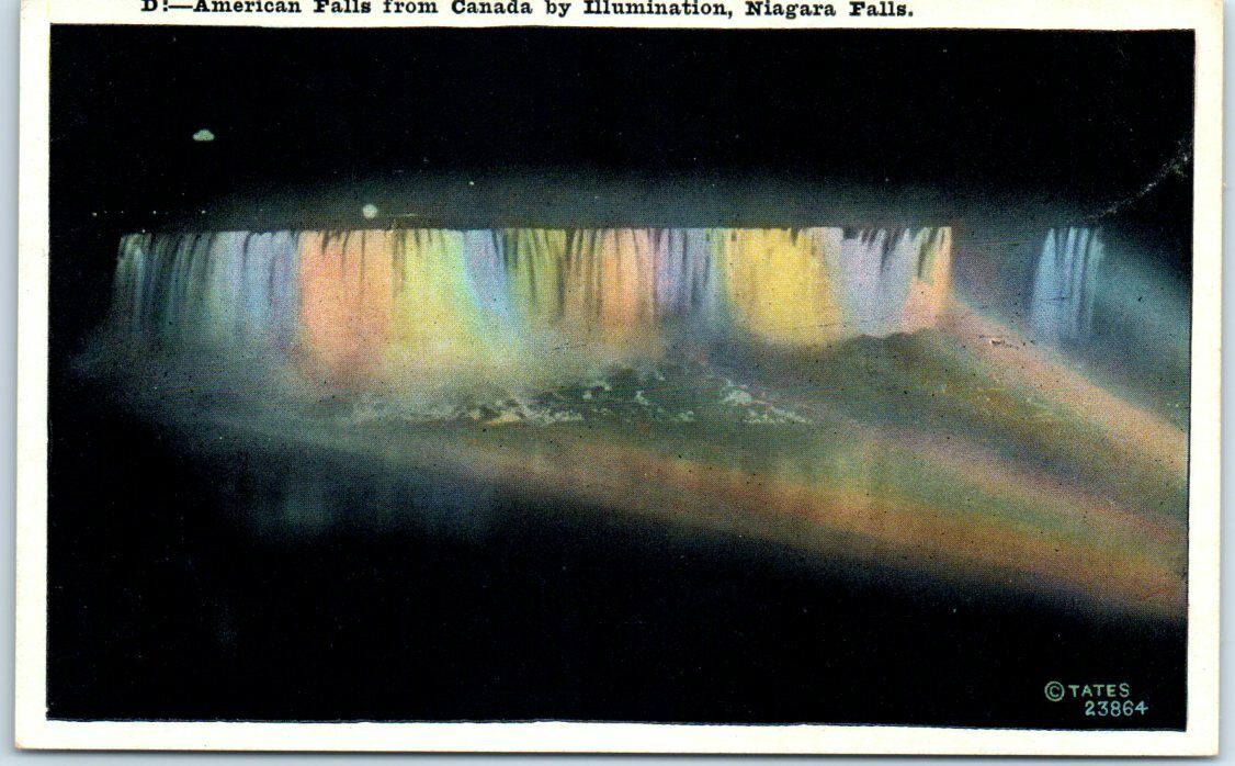 Postcard - American Falls, New York from Canada by Illumination, Niagara Falls