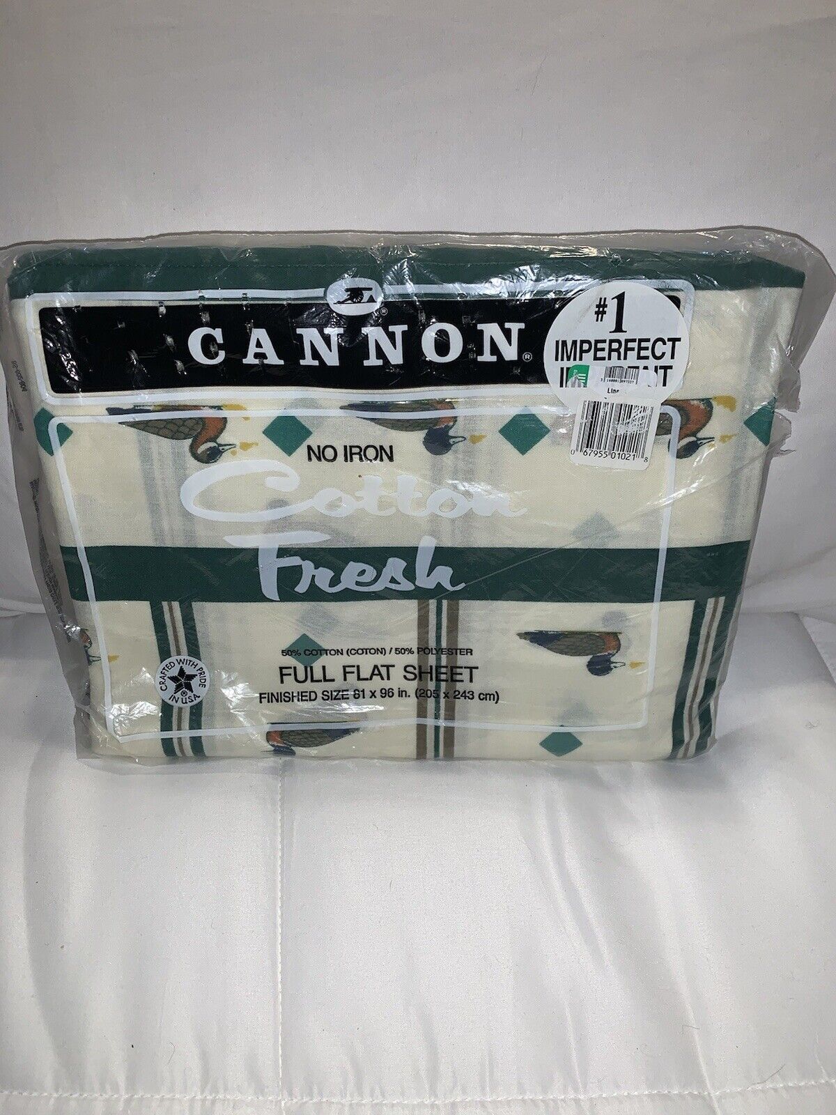Vtg. Cannon No Iron Cotton Fresh 1-Full Flat Sheet Sz 81x96 In. Mallard Striped