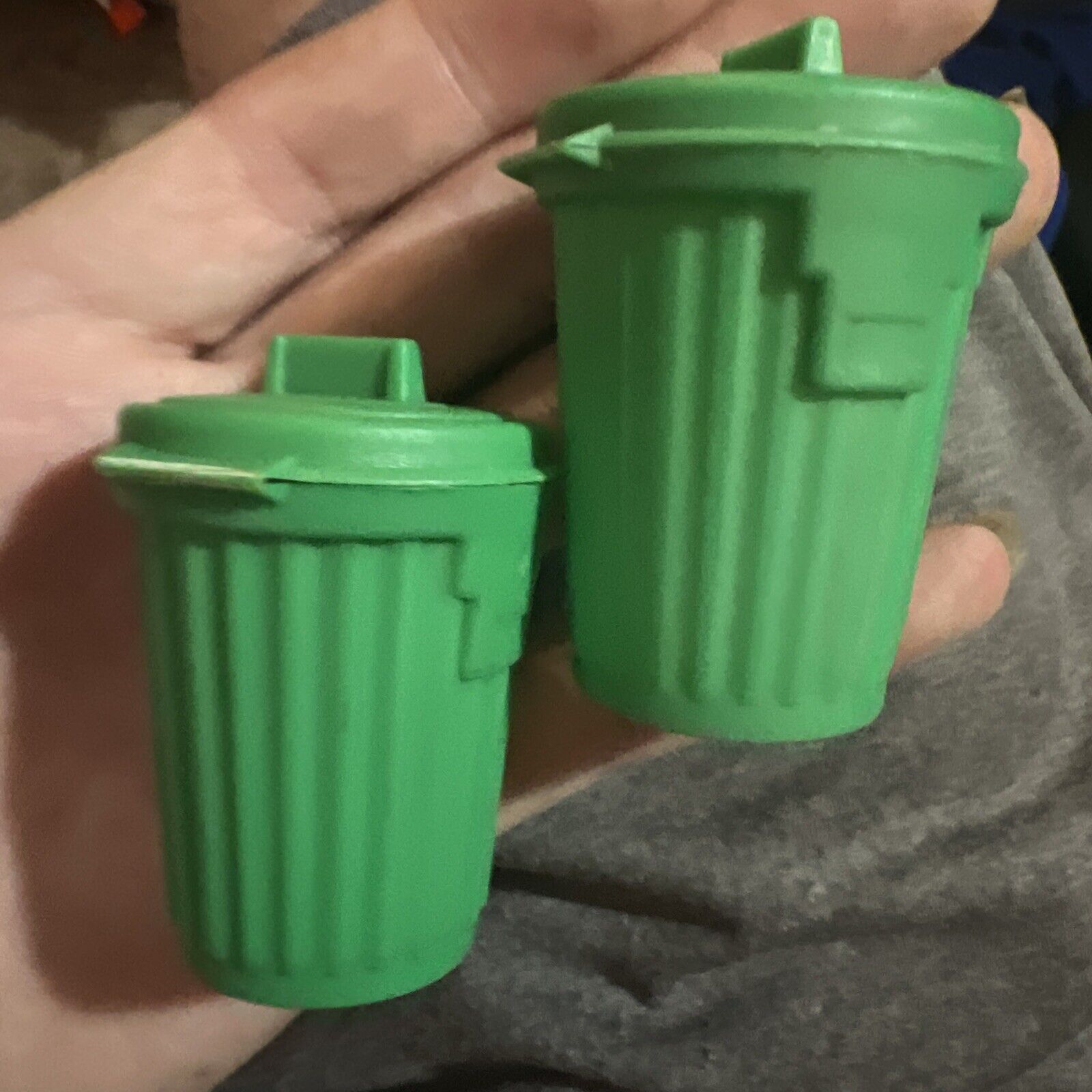 Vtg 1970s Topps Set Of 2- Green Garbage Trash Can Container Toy Doll Size