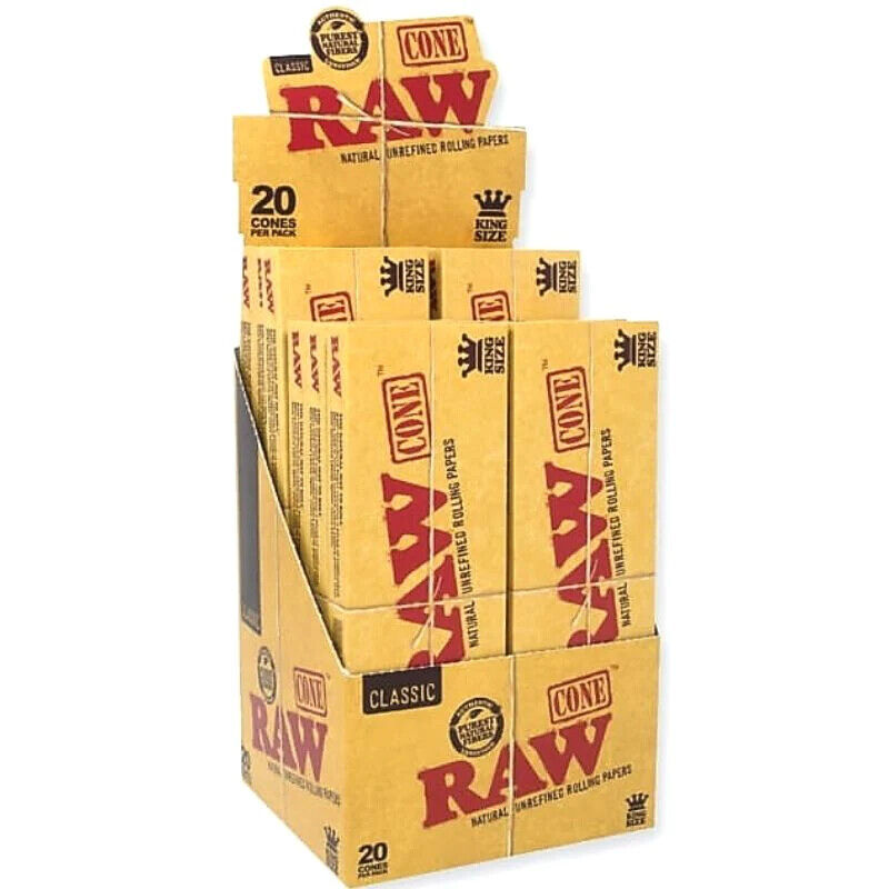 🍃😎 12 X RAW CLASSIC KING SIZE CONES - NATURAL UNREFINED ROLLING PAPERS 🍃