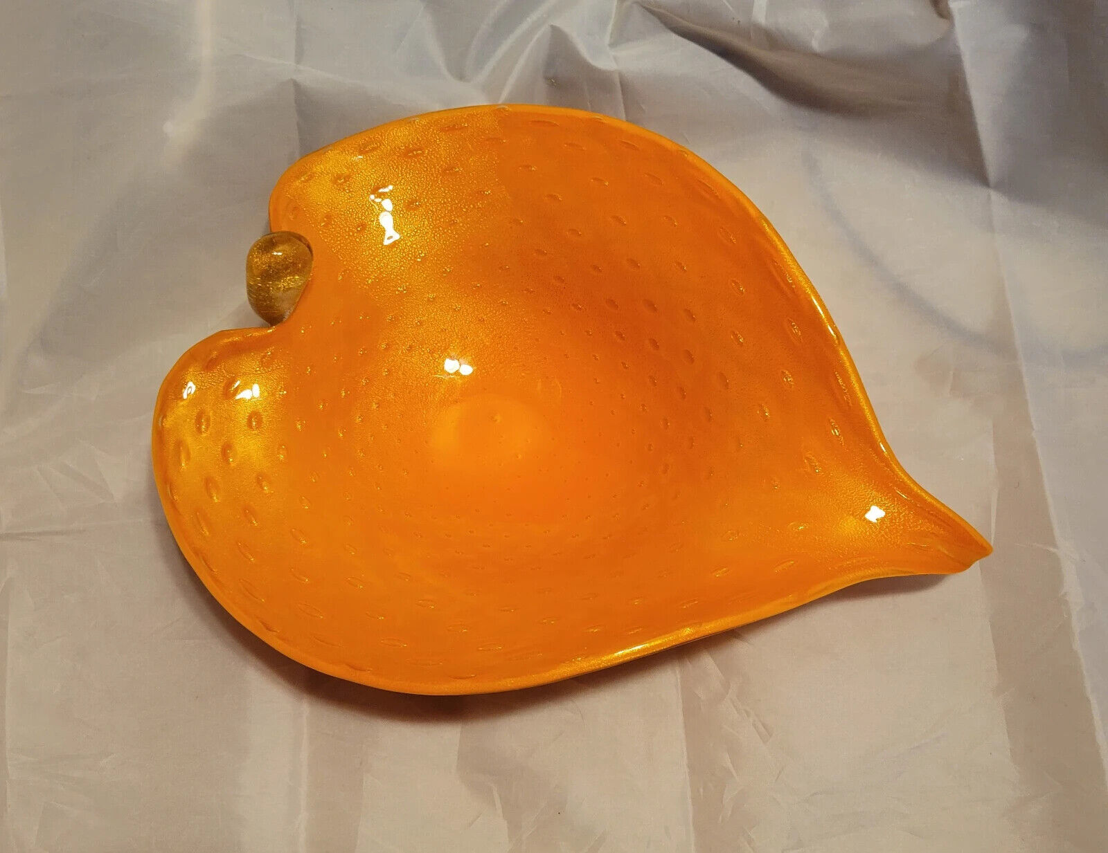 MCM Murano Leaf Shaped Possibly Archimede Seguso Orange Glass Bowl / Ashtray