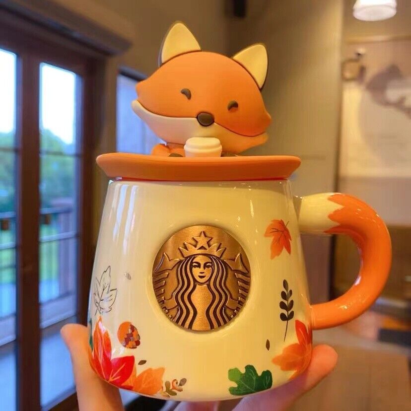 New 2021 China Starbucks Autumn Forest Maple Leaf Fox 11oz Ceramics Mug Cup Lid