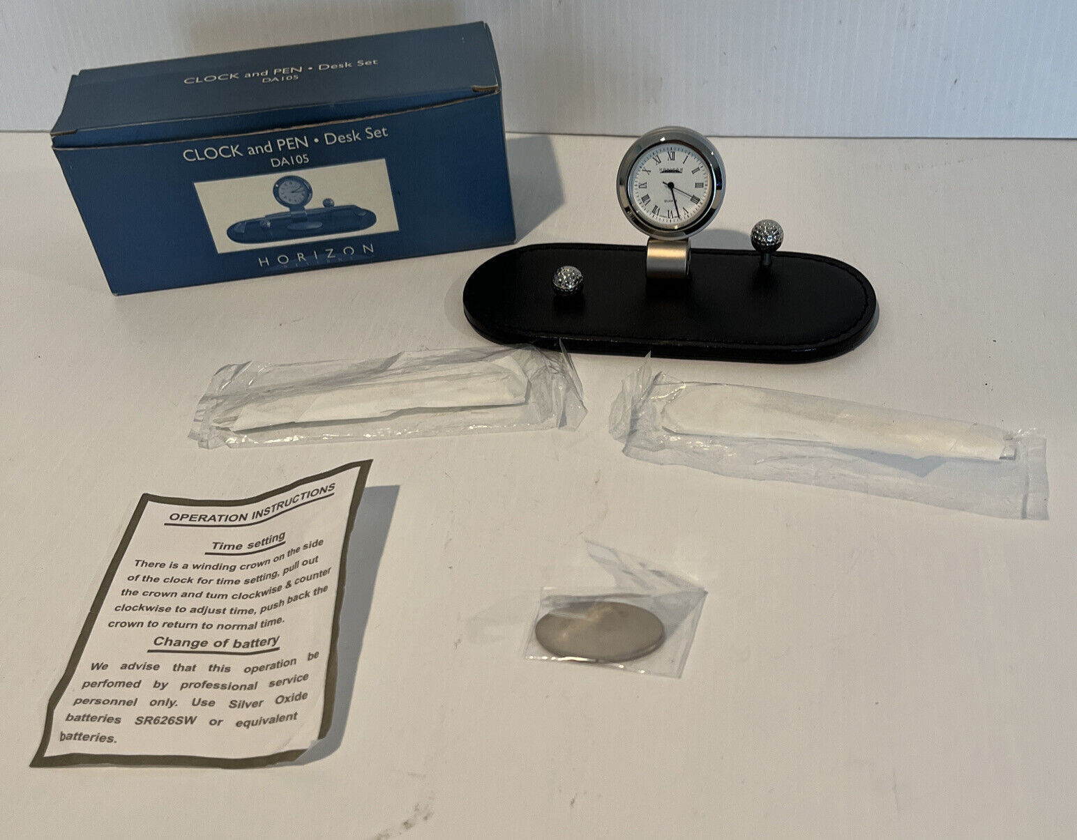 Vintage Rare Golf Desk Set Golf Pen and Platinum Quartz Clock NEW Horizon DA105