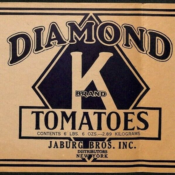 Scarce Diamond K Brand Tomatoes Jaburg Bros. Inc, NY Paper Label c1910\'s-20\'s