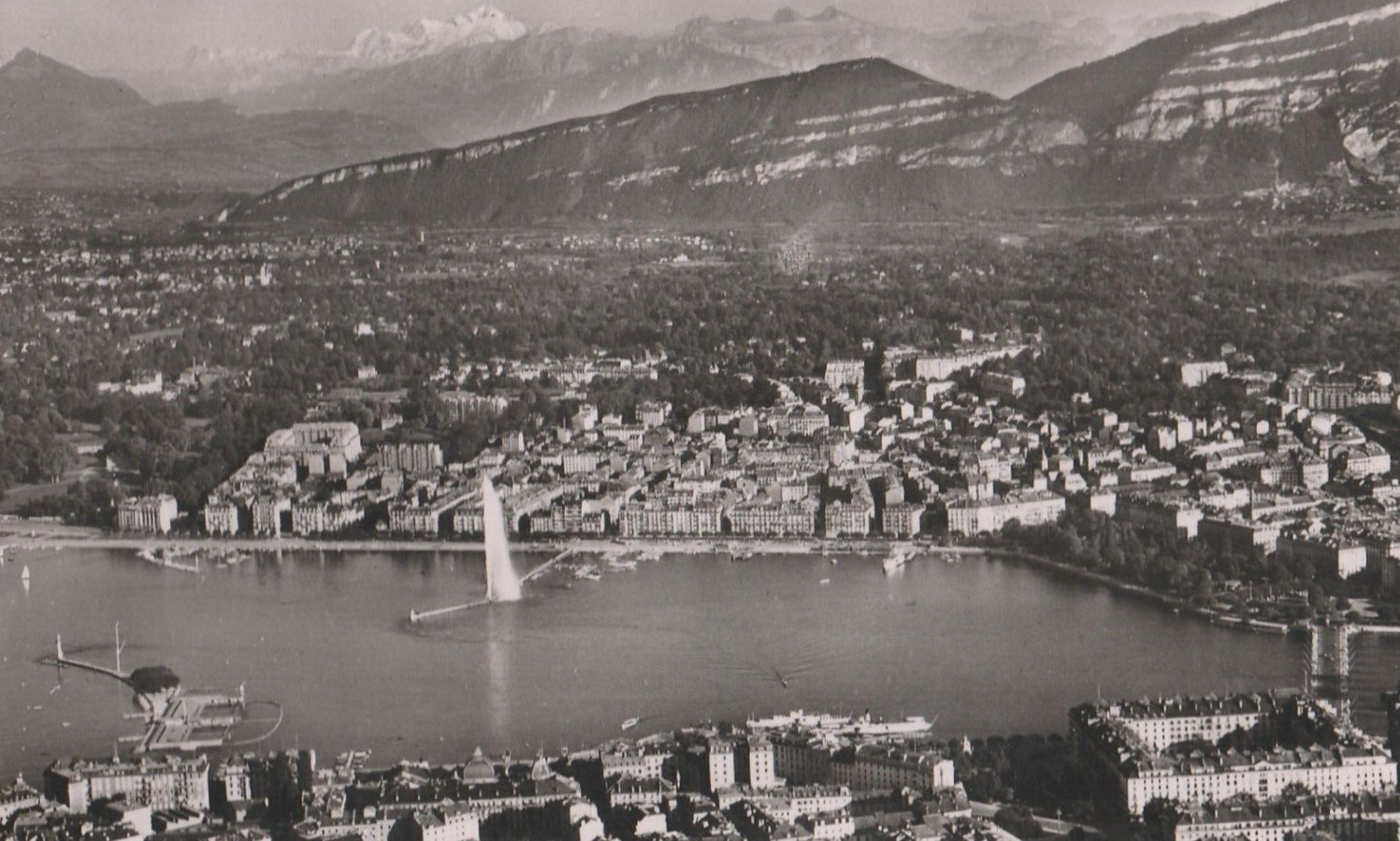 Vintage RPPC Bird\'s Eye View Lake Geneva Switzerland Real Photo Postcard