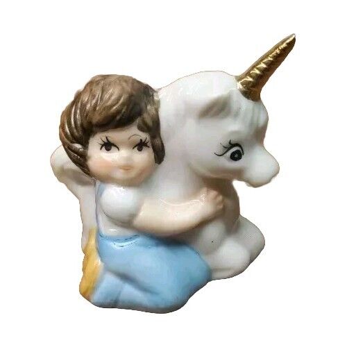 Vintage Boy Hugging Unicorn Figurine 3\