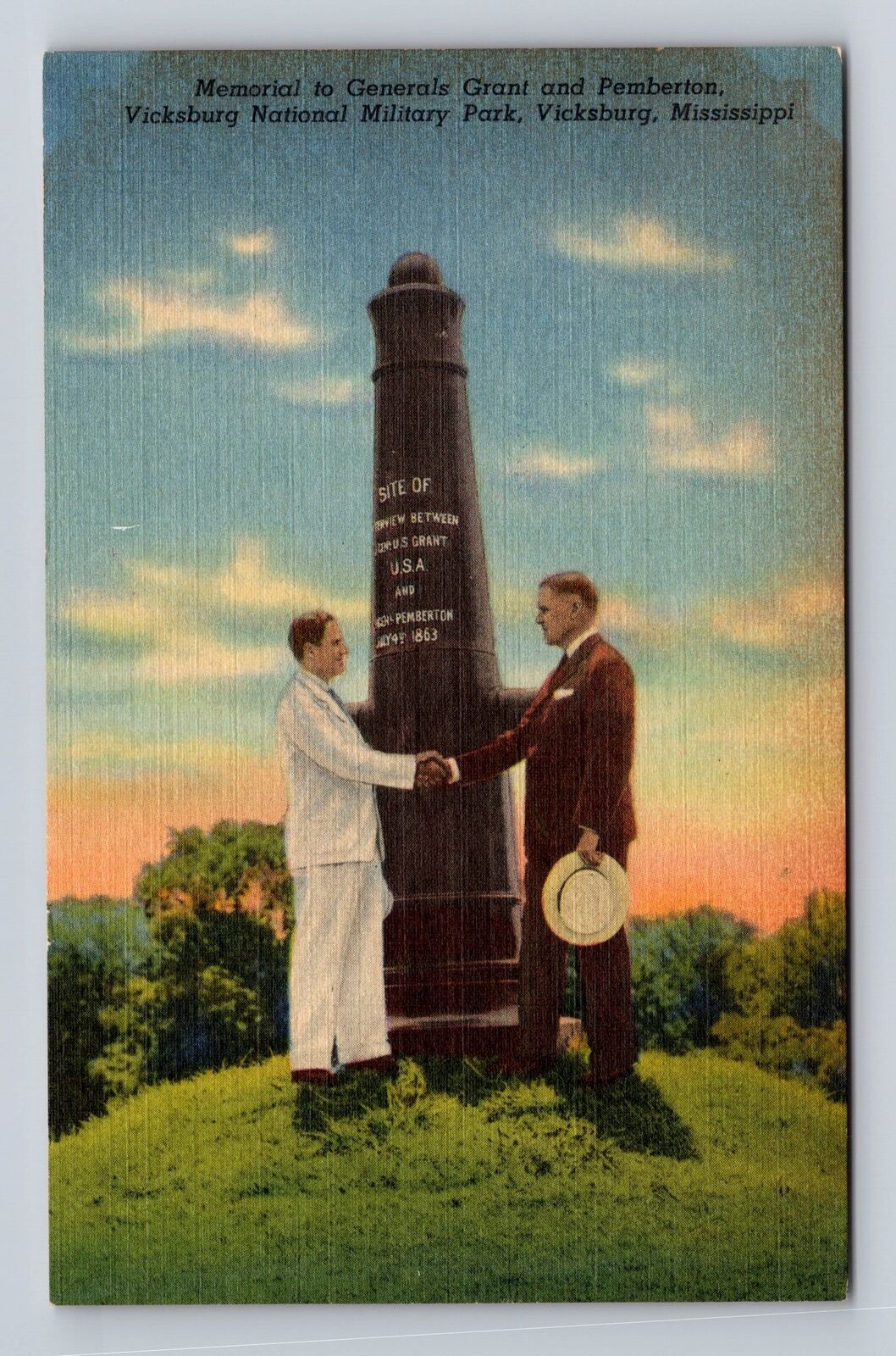 Vicksburg MS- Mississippi, Memorial Generals Grant Pemberton, Vintage Postcard