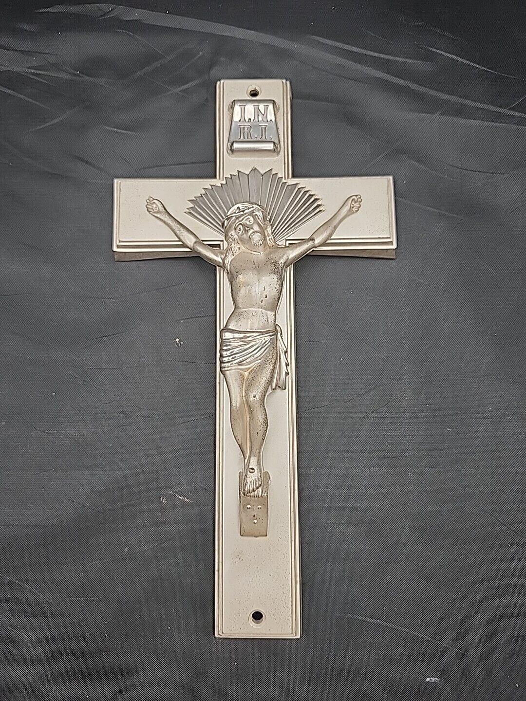 Vintage PARSONS 11 Casket Crucifix Cross Cast Metal Jesus Religious Silver Tone