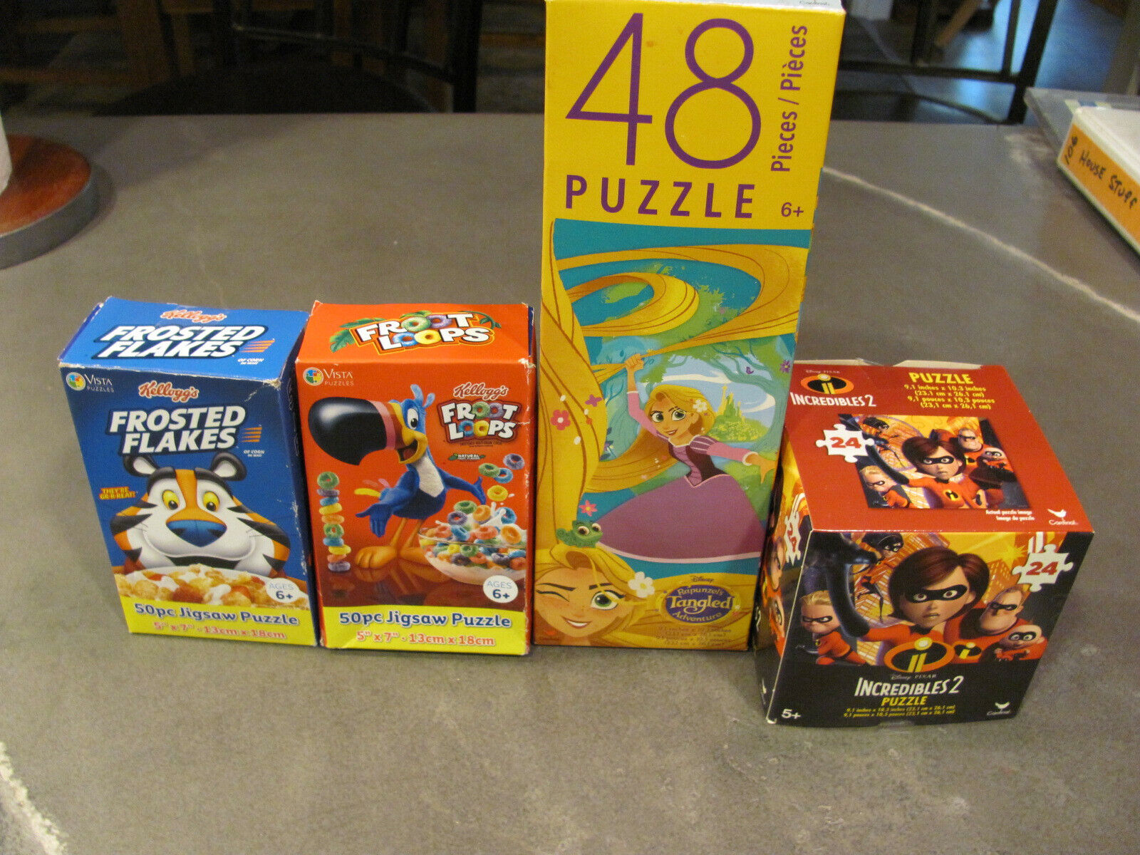 4 UNOPENED PUZZLES: FROSTED FLAKES,FRUIT LOOPS, INCREDIBLES 2, TANGLED    NIB