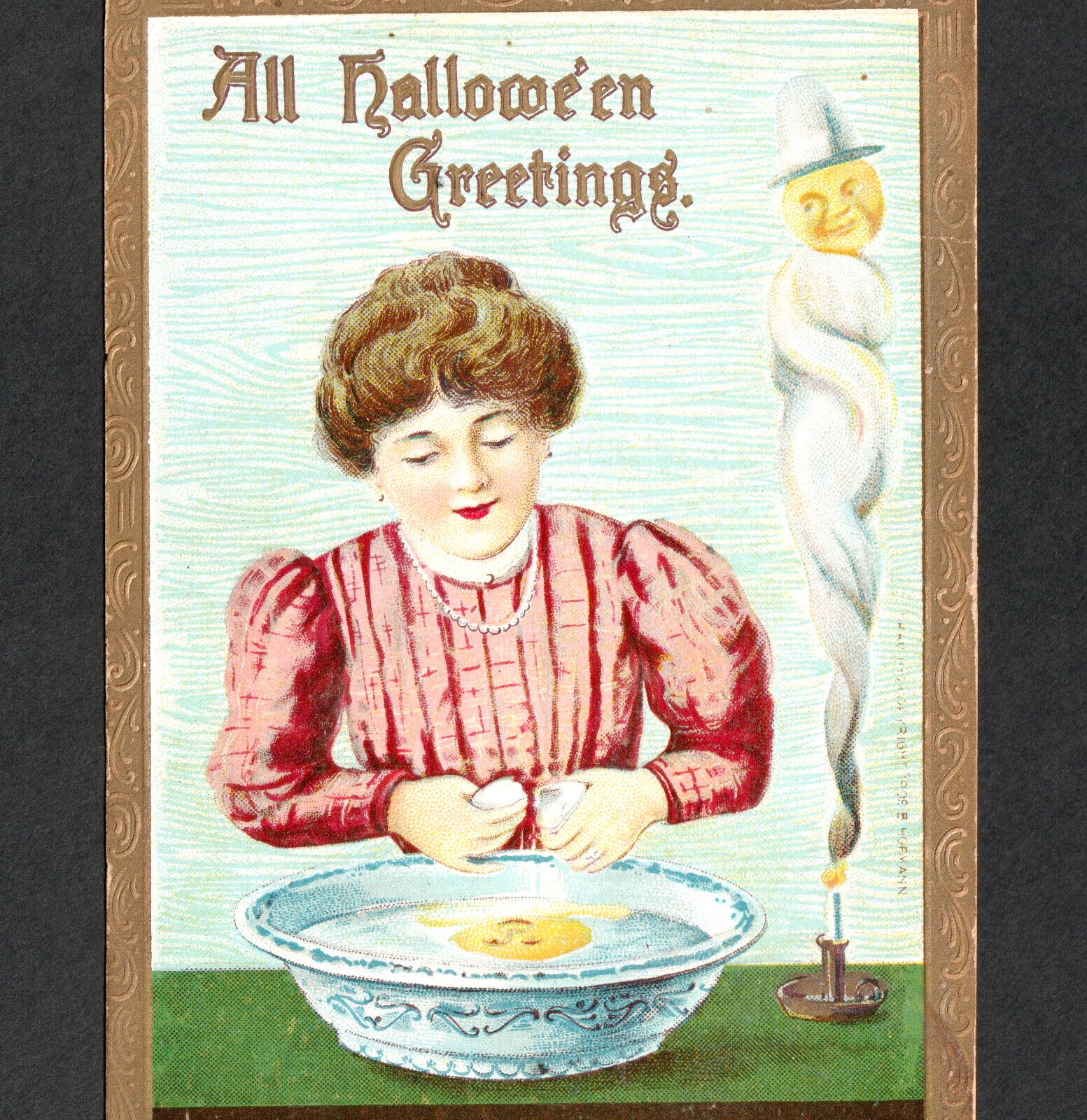 All Halloween Greetings 1909 Egg Bowl Love Game Goblin Gottschalk 2097 PostCard