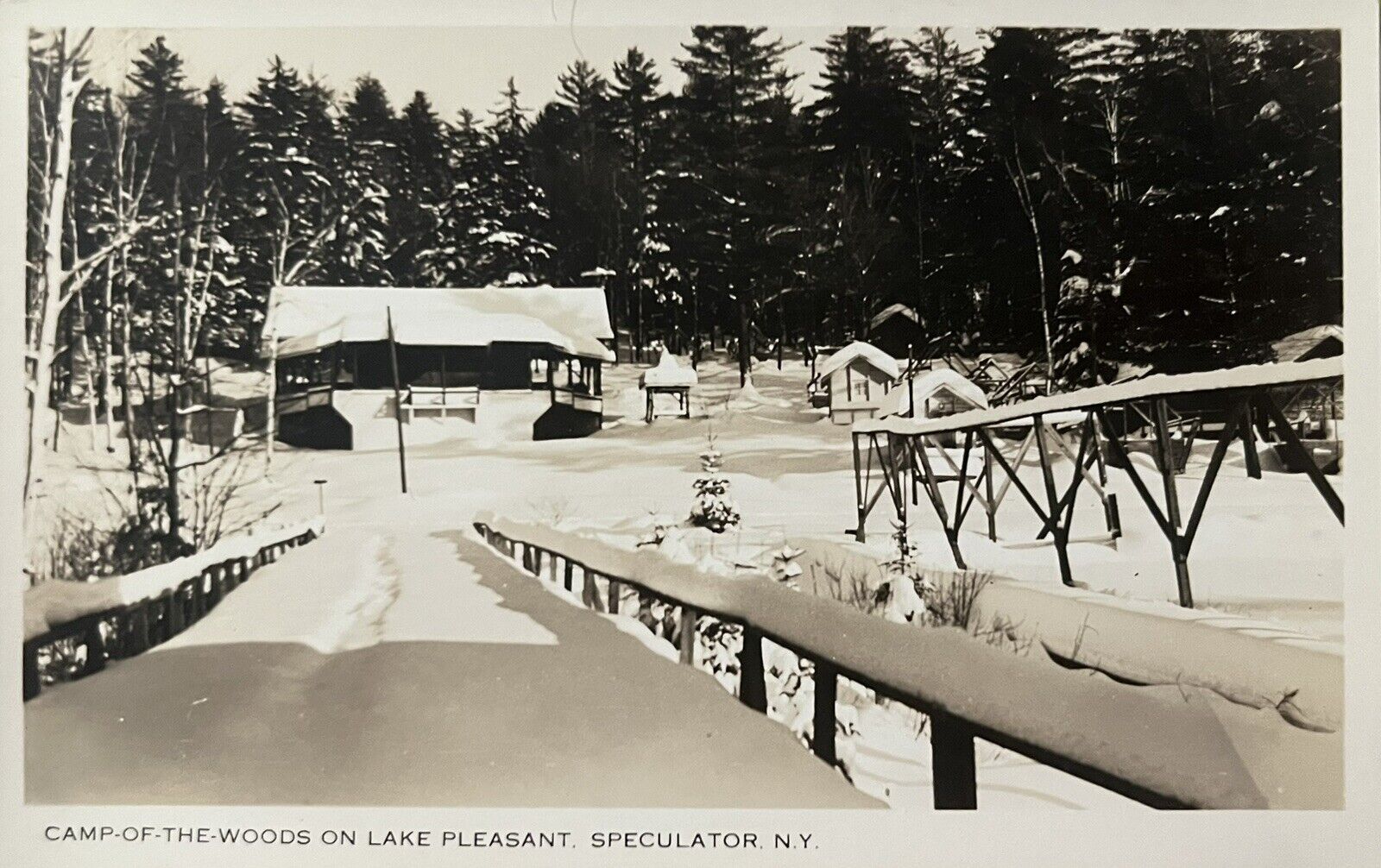Camp Of The Woods Lake Pleasant Speculator NY New York Photo postcard Deep Snow