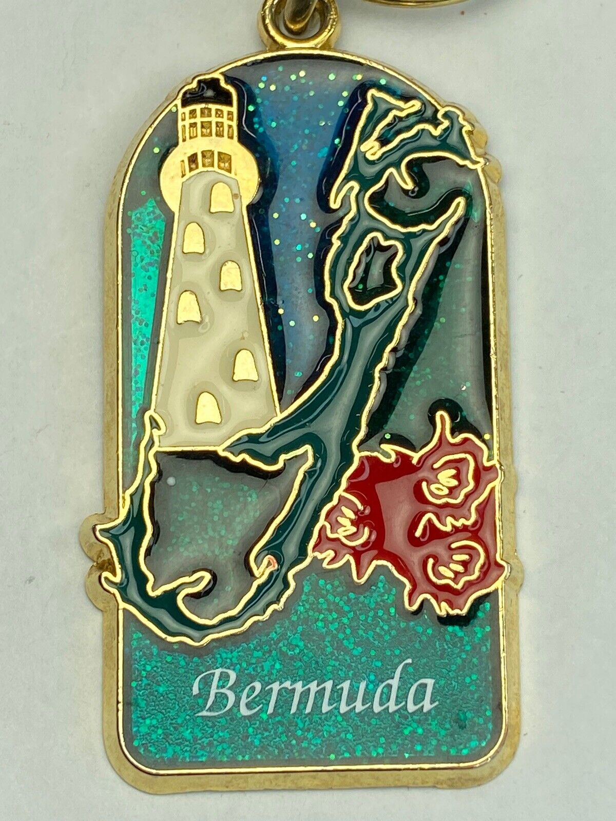 Bermuda Island Gibb\'s Hill Lighthouse Enamel Glitter Keychain Unique