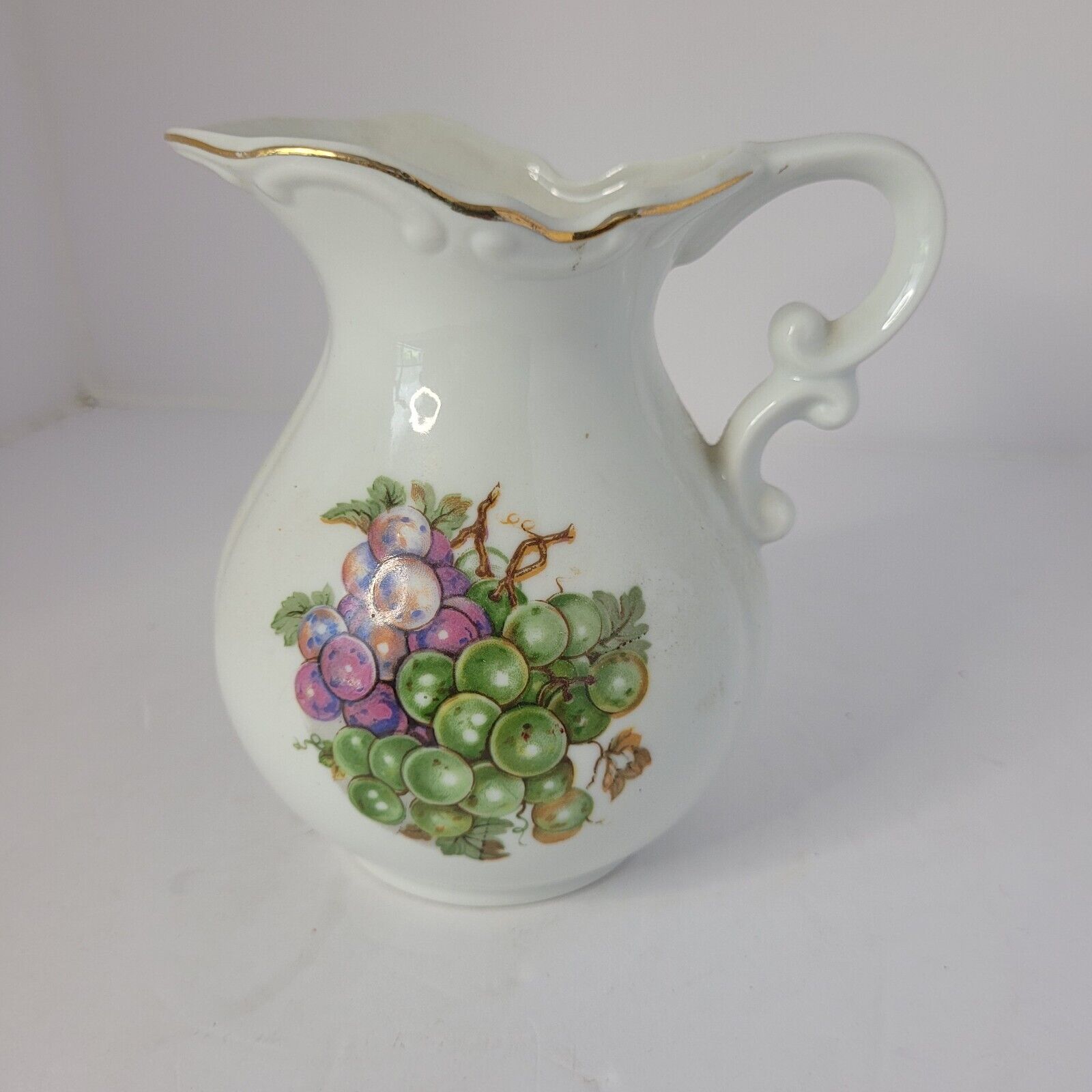 Vintage White Pitcher with Grapevine Design Made in Japan Stamp 70's