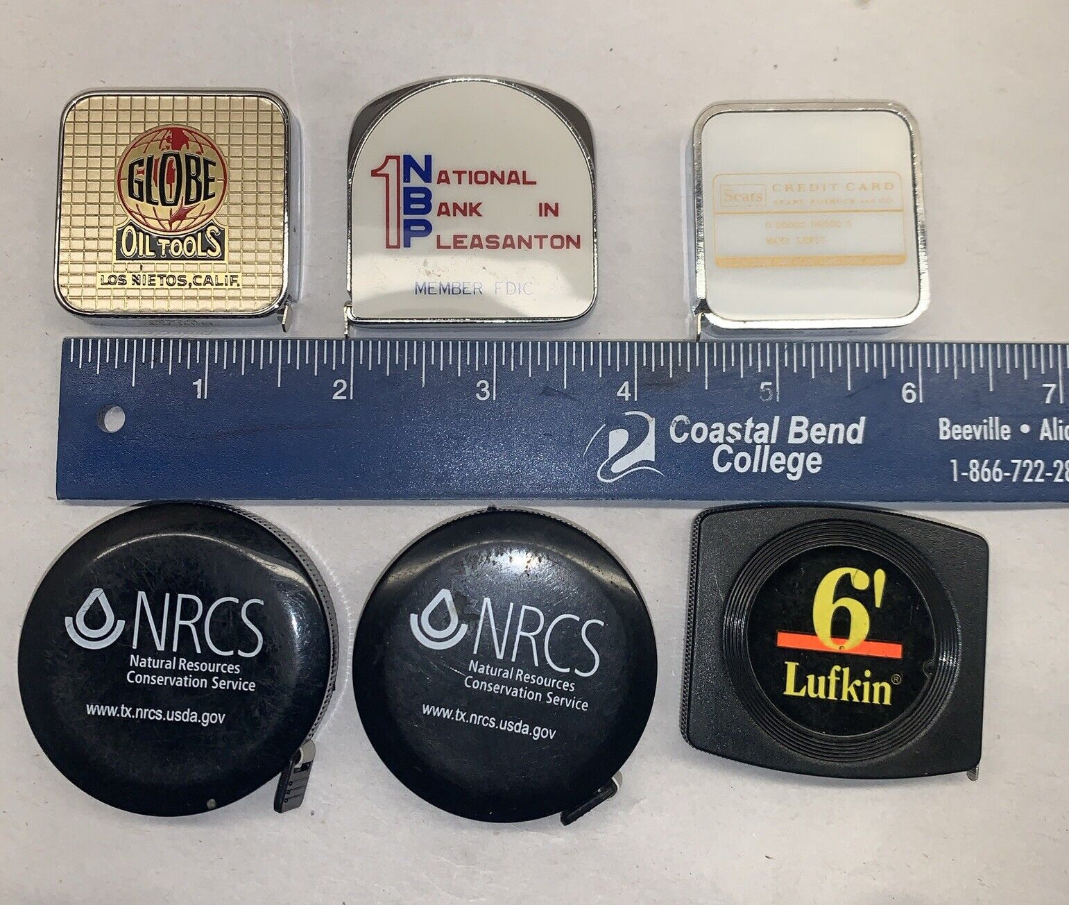 Lot of 6 Mini Tape Measures-🌟RARE Sears, Globe Oil Tools And More🌟