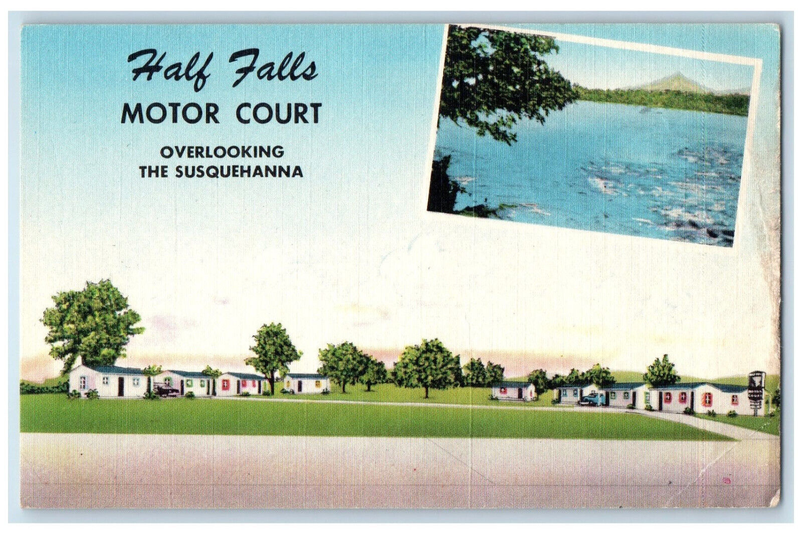 c1940\'s Susquehanna River, Half Falls Motor Court Harrisburg PA Postcard
