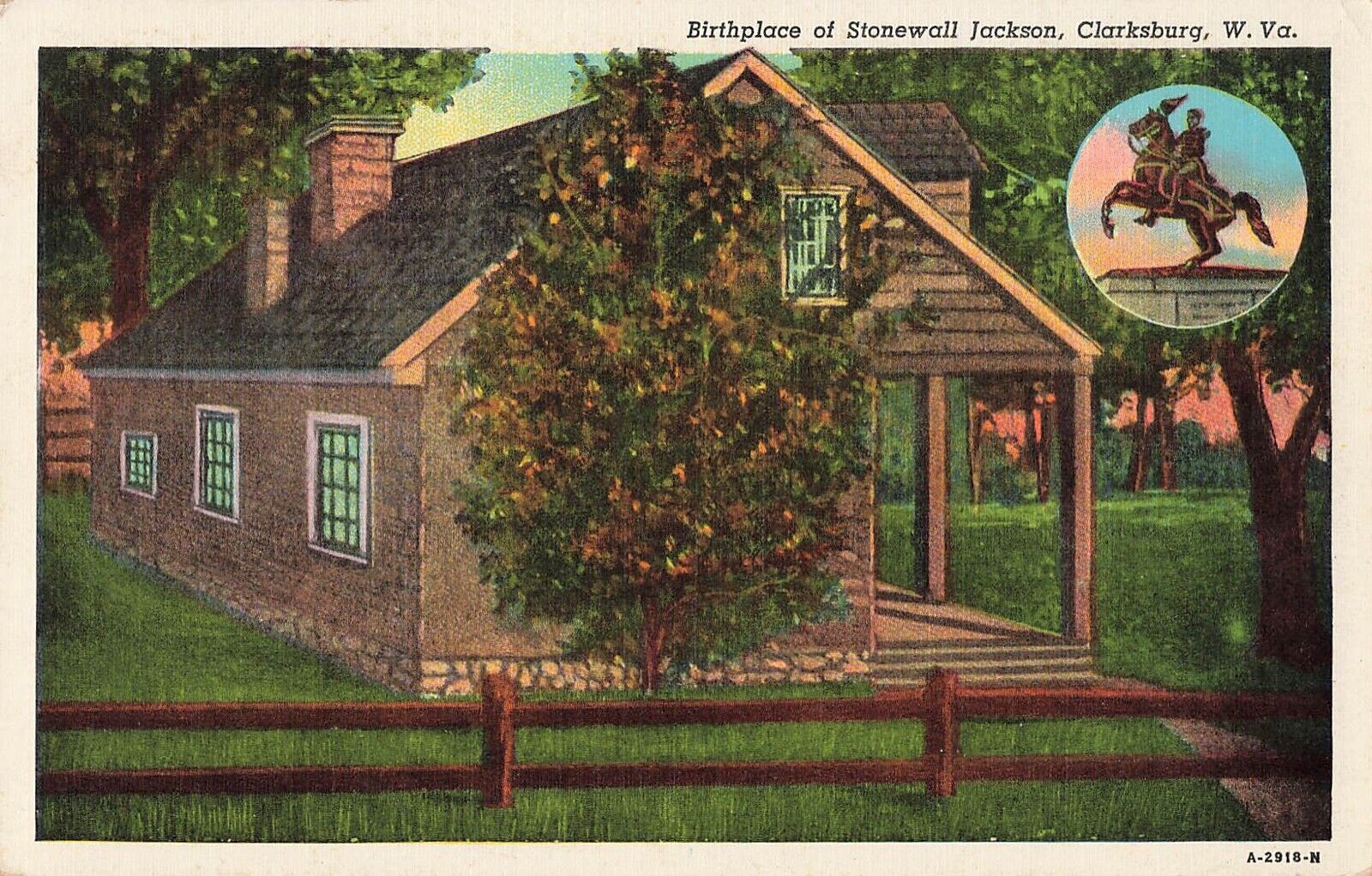 Clarksburg, West Virginia Postcard Birthplace of Stonewall Jackson c 1950s  X1*