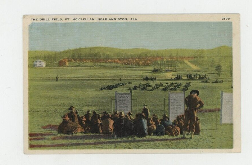Vintage Military Postcard DRILL FIELD,   FT. MC CLELLAN  STAMP POSTED 1942 STAMP