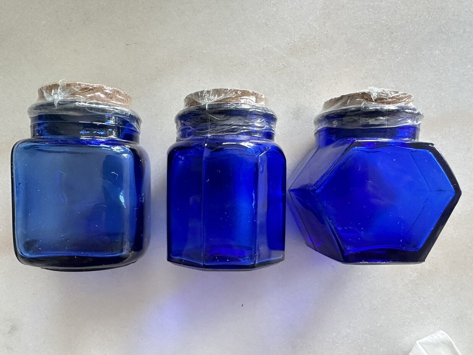 Vintage Cobalt Glass Jars With Cork Lids NWOT
