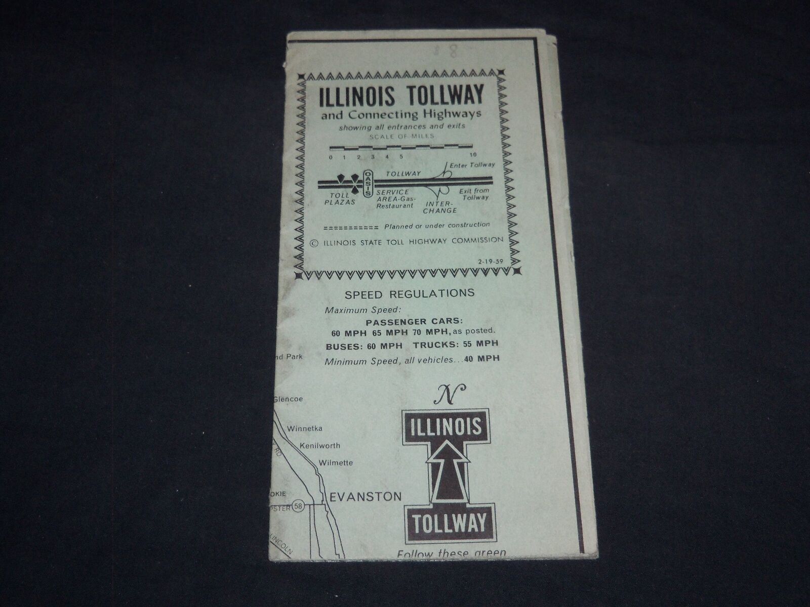 1959 ILLINOIS TOLLWAY AND CONNECTING HIGHWAYS FOLD-OUT MAP - J 8556