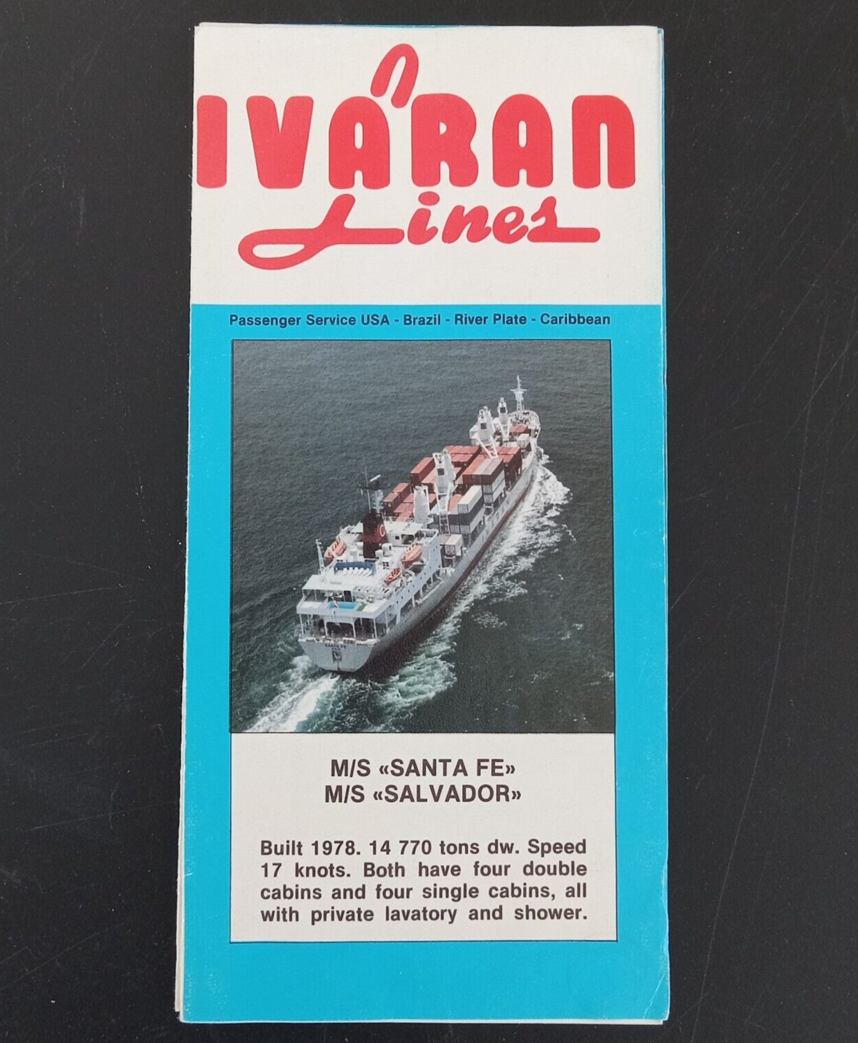 MS SANTA FE / MS SALVADOR Ivaran Lines Cargo Cruise Brochure c.1975