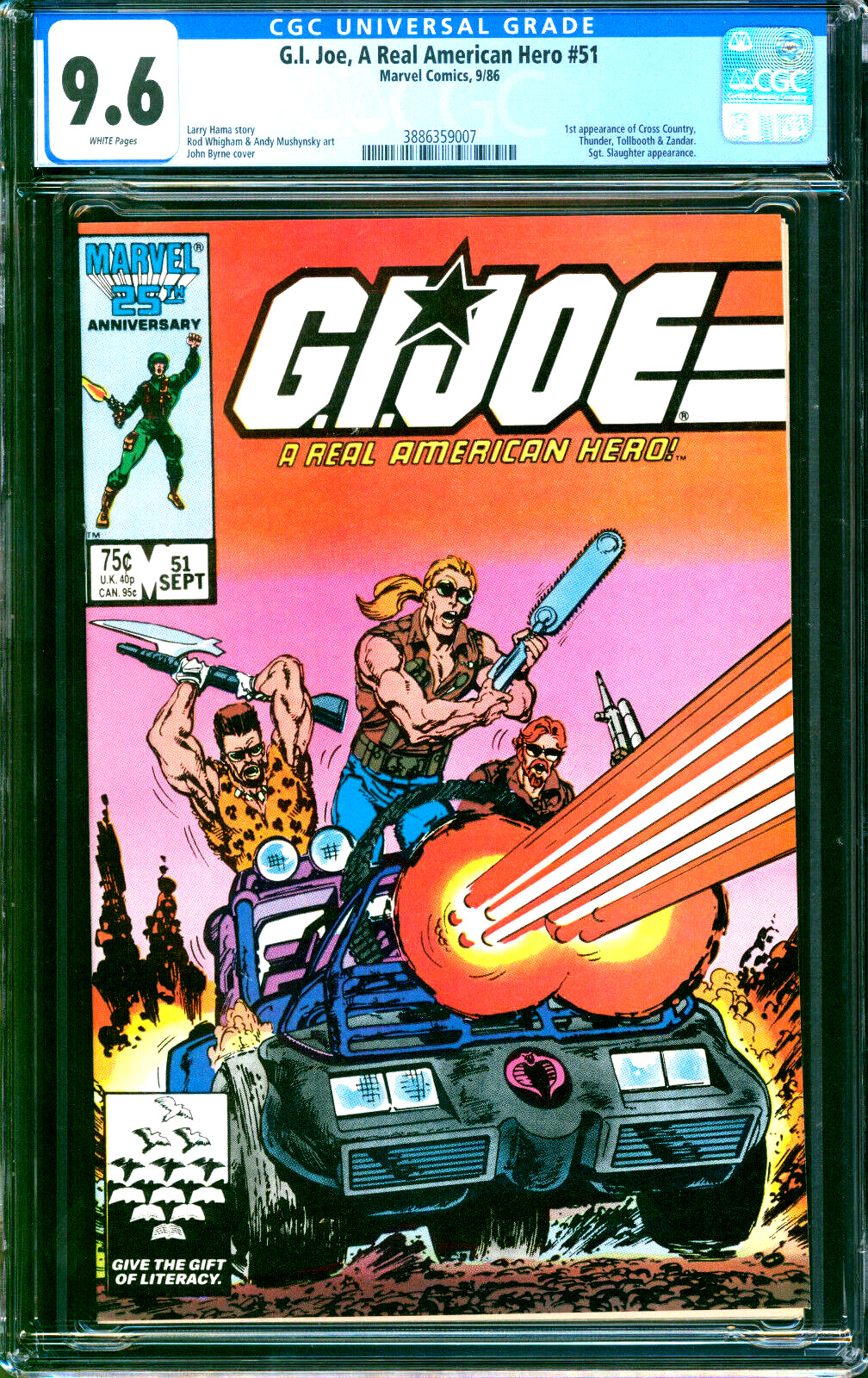 G.I. Joe A Real American Hero #51 Marvel Comics 1986 CGC 9.6 Sgt Slaughter app