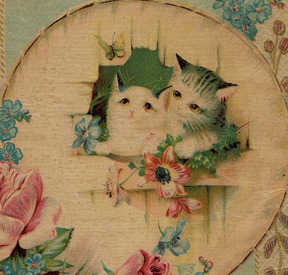 1906 DIE CUT*CATS*KITTENS*BEST WISHES OF TEACHER*GEMS OF THOUGHT*LITHOGRAPH