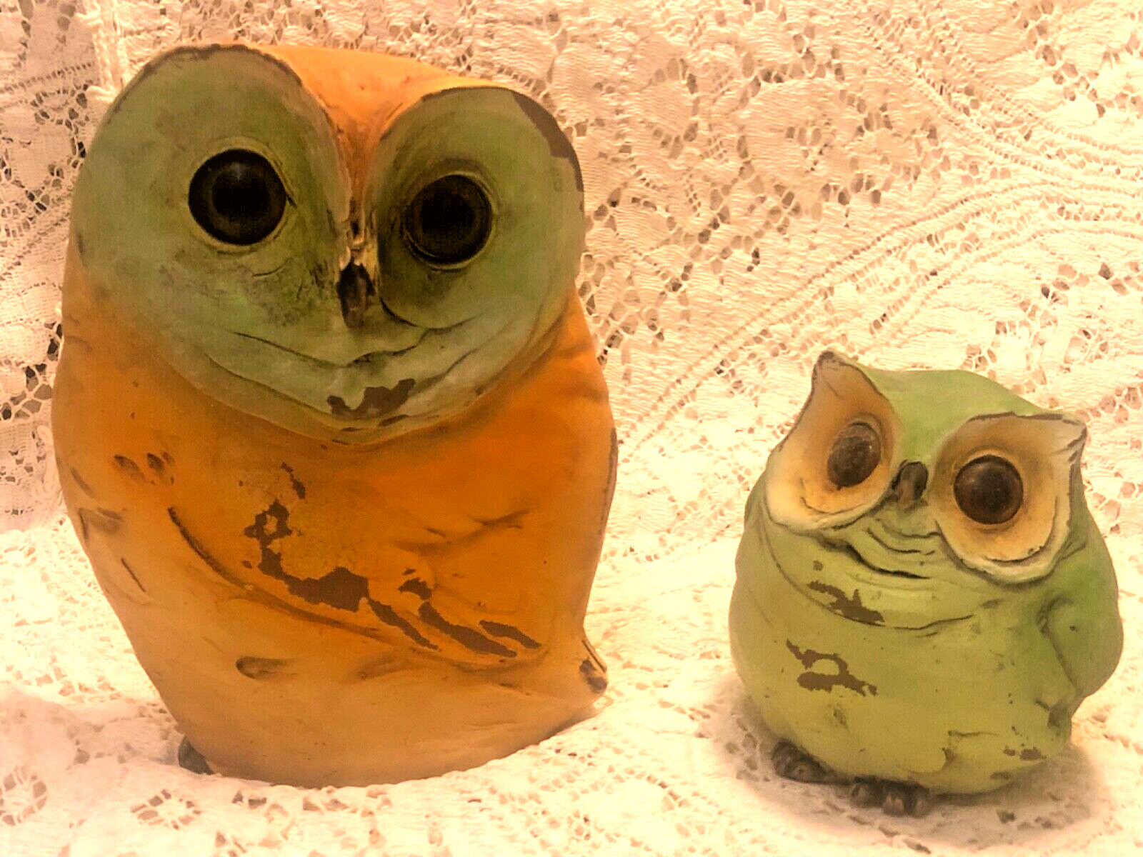 Pair of Adorable Owl Figurines Heavy Resin Lovely Cond.