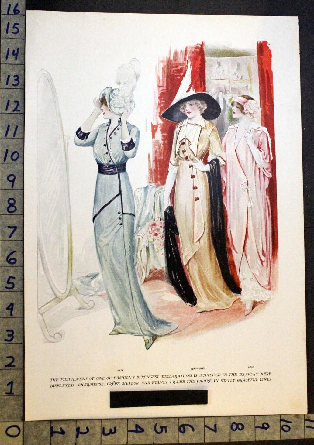 1912 WOMEN FASHION EDWARDIAN DRAPERY DRESS GRACEFUL STYLE DESIGN PRINT 35576 