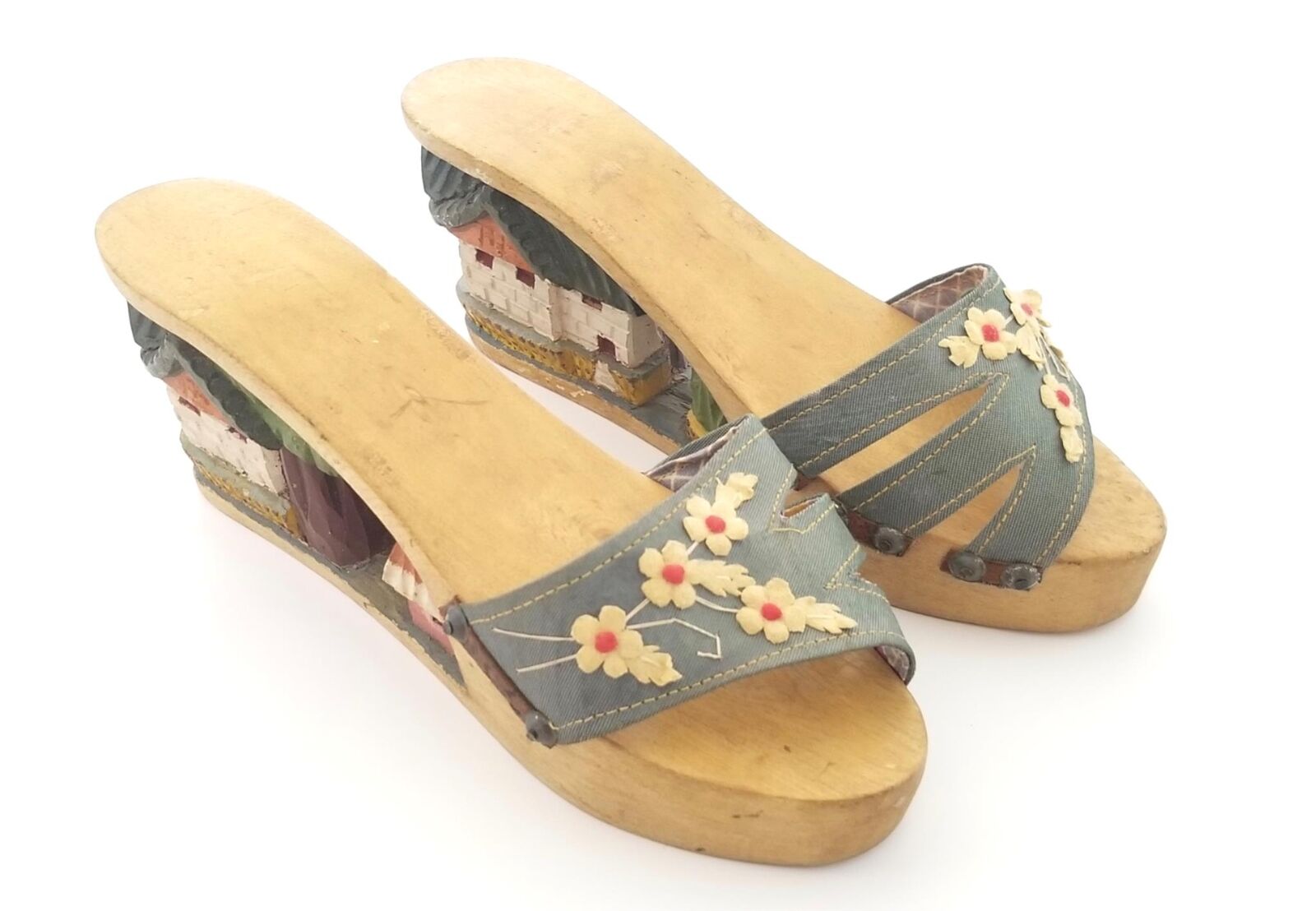 1940s WWII Hand Carved Wooden Shoes - Philippines Tiki Shoes - Popeye Wood Work