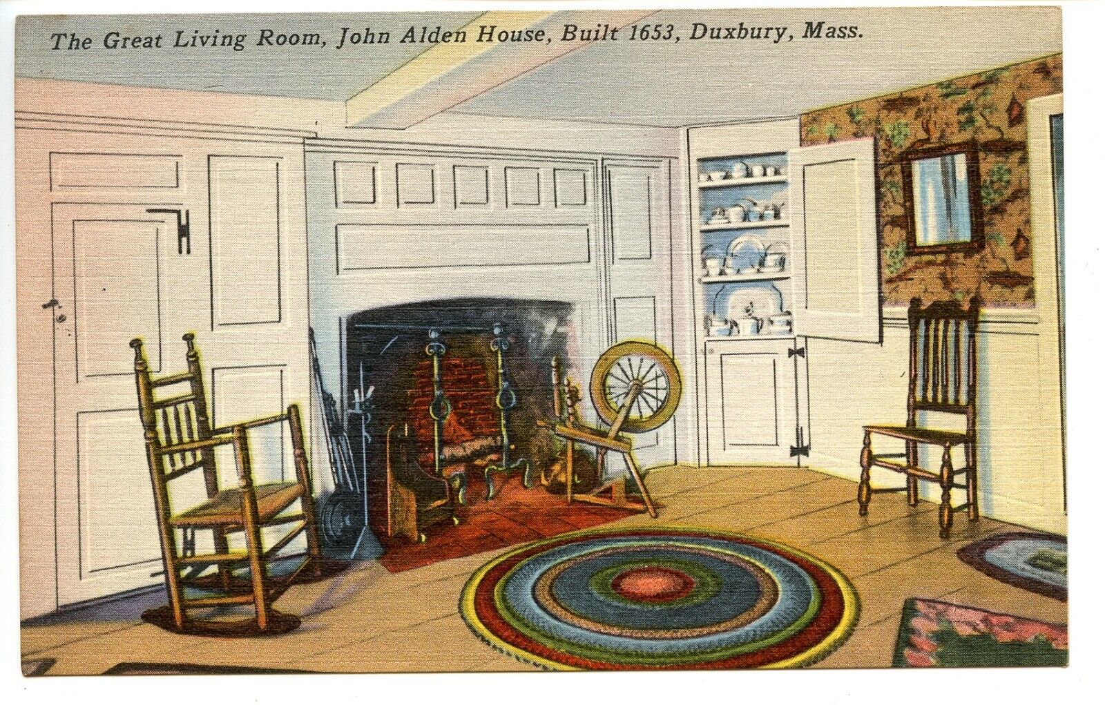 Duxbury MA Massachusetts Great Living Room John Alden House Built 1653 Postcard