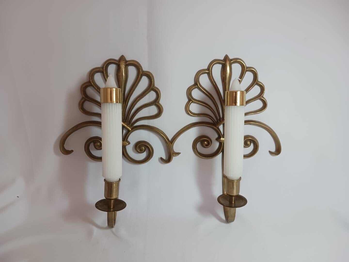 Pair of Vintage Brass Candle Sconces  MCM 2 Candlesticks