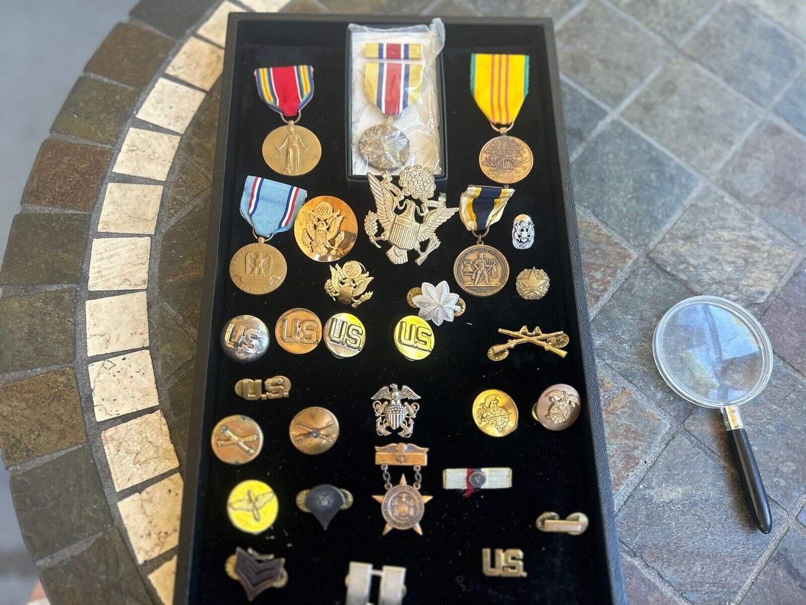 Lot of US WWII & Other Military Medals Hat Pins And Insignia