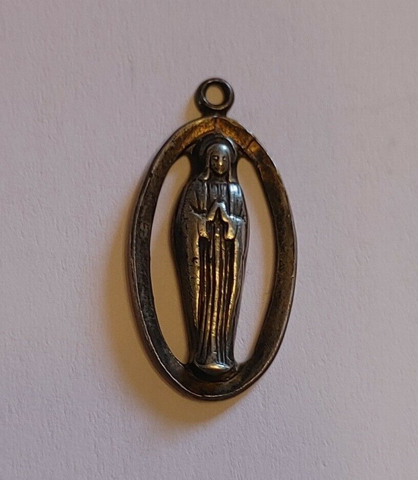 Vintage Sterling Open Oval Virgin Mary/Sacred Heart Charm