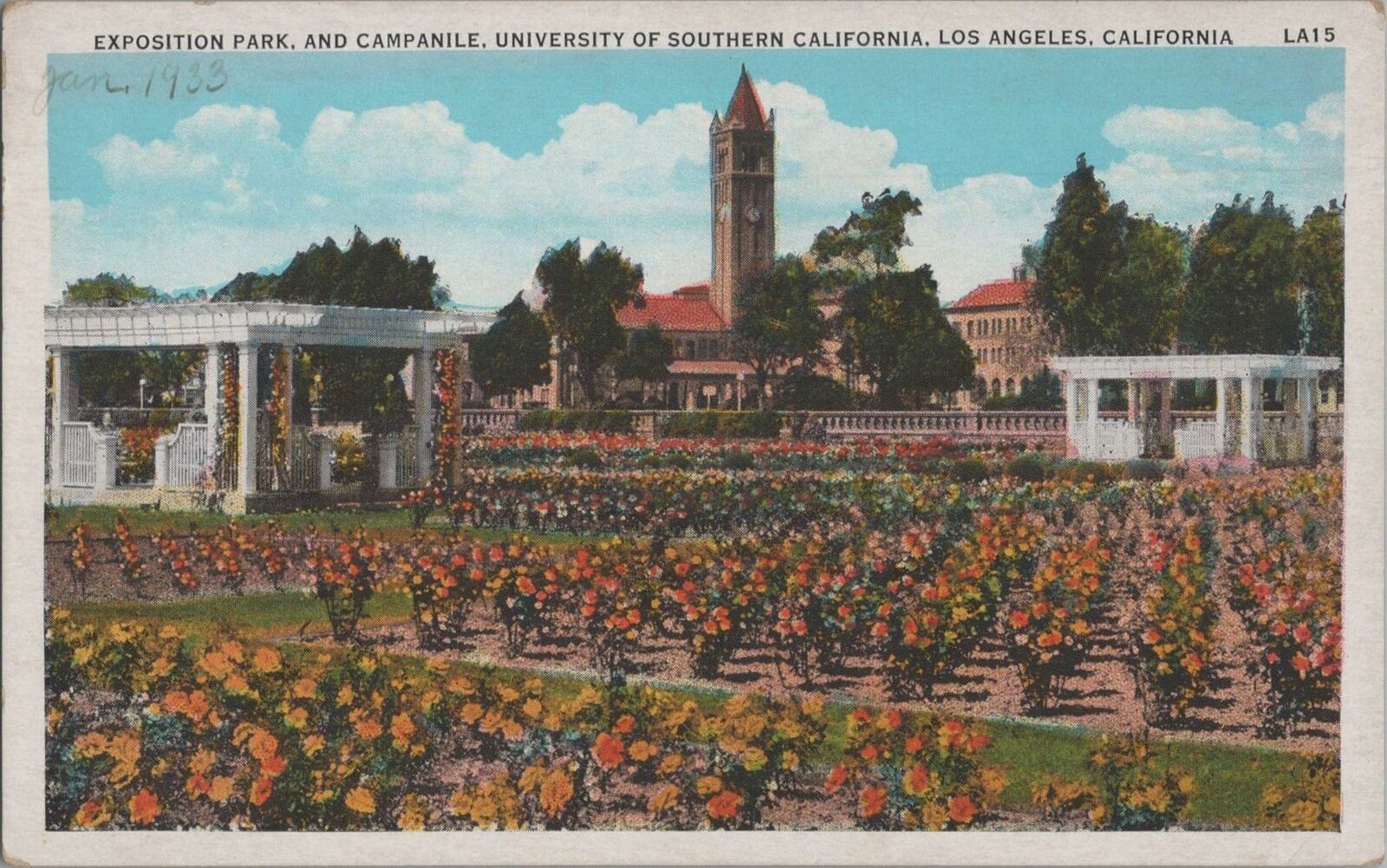 Postcard Exposition Park Campanile University Southern California Los Angeles CA