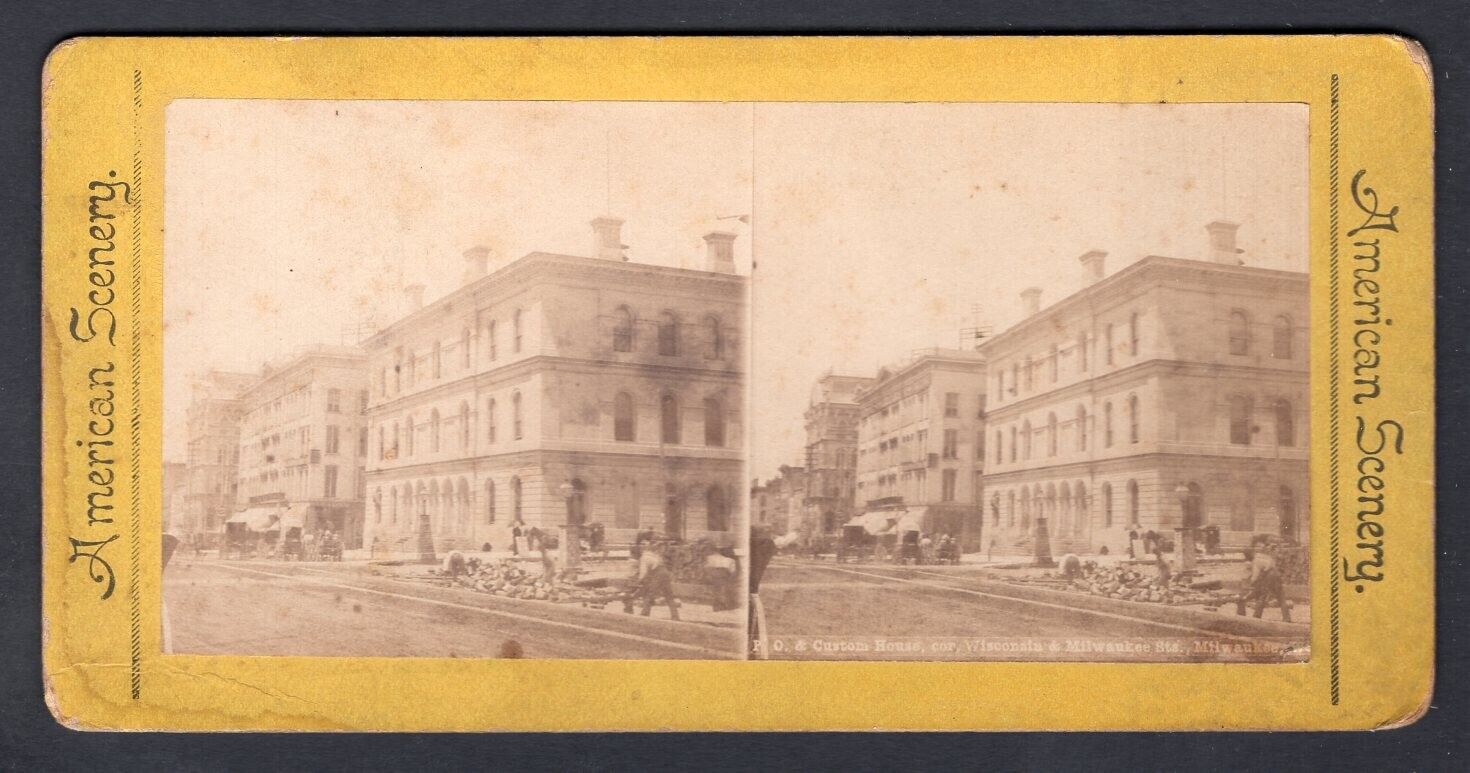 USA Milwaukee Wis 1890s Post Office & Customs House Stereoview Photo