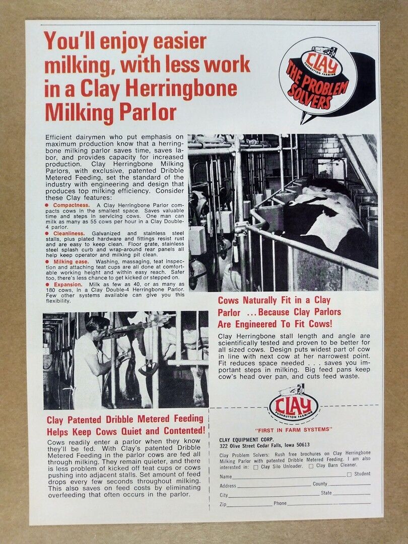 1972 Clay Herringbone Milking Parlor vintage print Ad