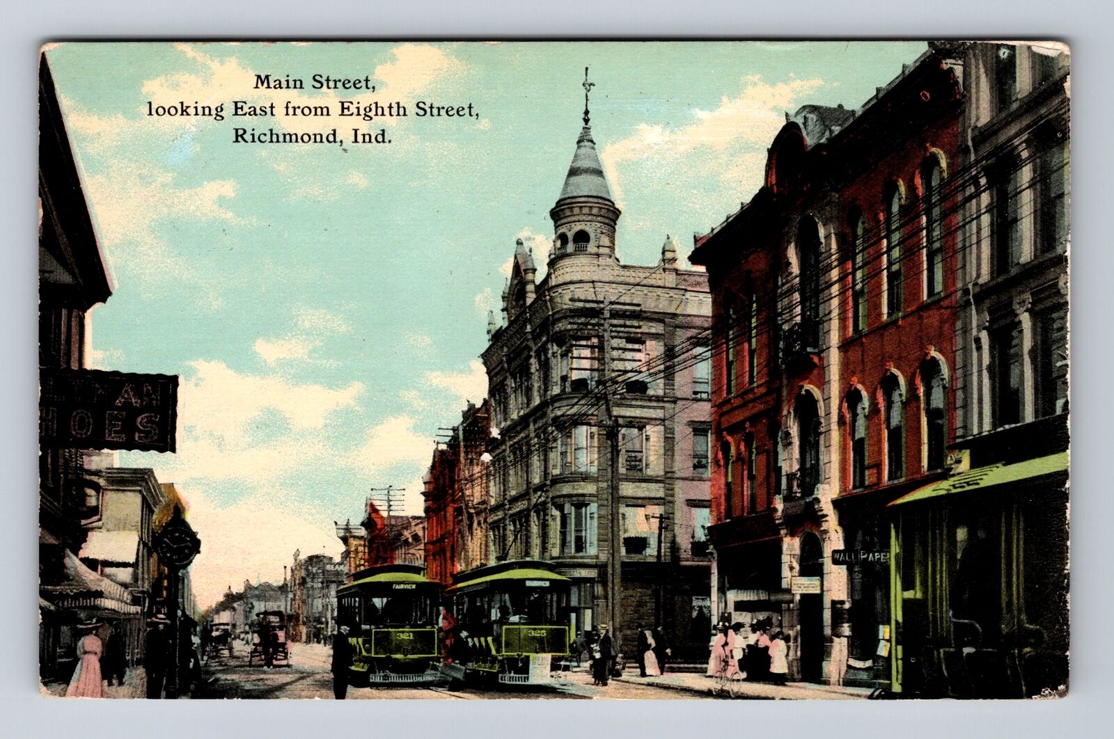 Richmond IN-Indiana Main Street Looking East From Eighth, Vintage c1911 Postcard