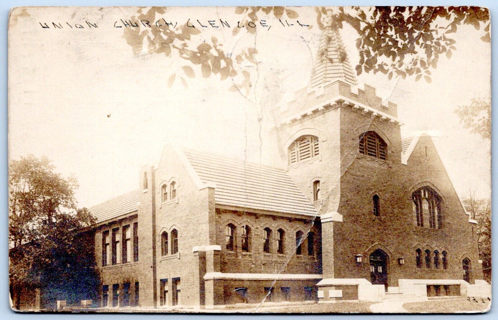 Postcard RPPC IL Glencoe Illinois Union Church PL Huckins Studio R53