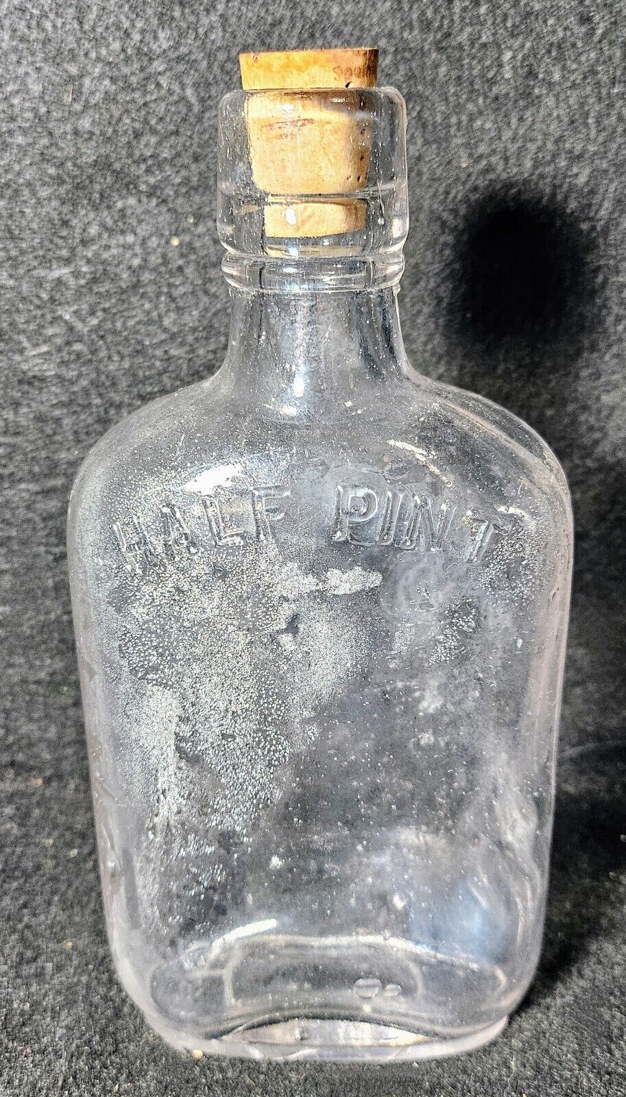 Antique- Half Pint Clear Liquor Bottle With Cork