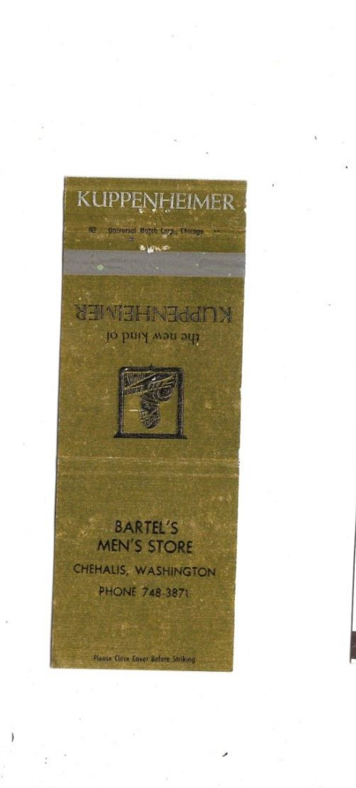 Vintage Matchcover Bartel\'s  Men\'s Store Chehalis Washington