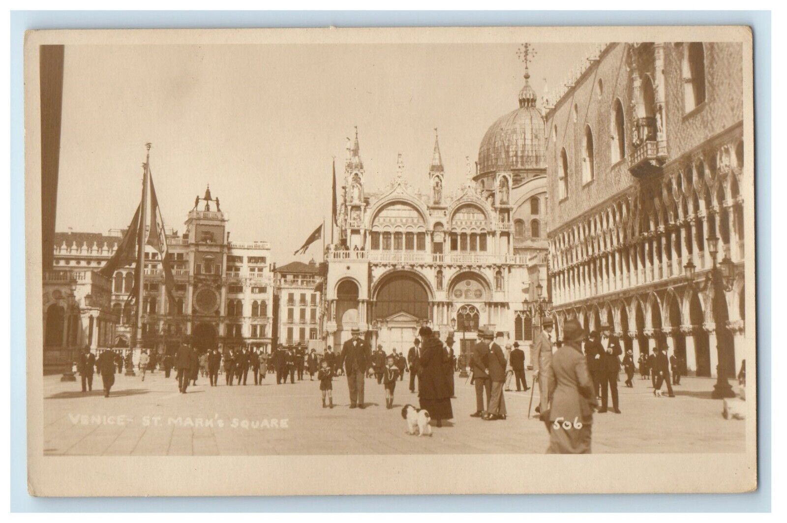 Venice Italy, St. Mark's Square People Walking Street RPPC Photo Postcard