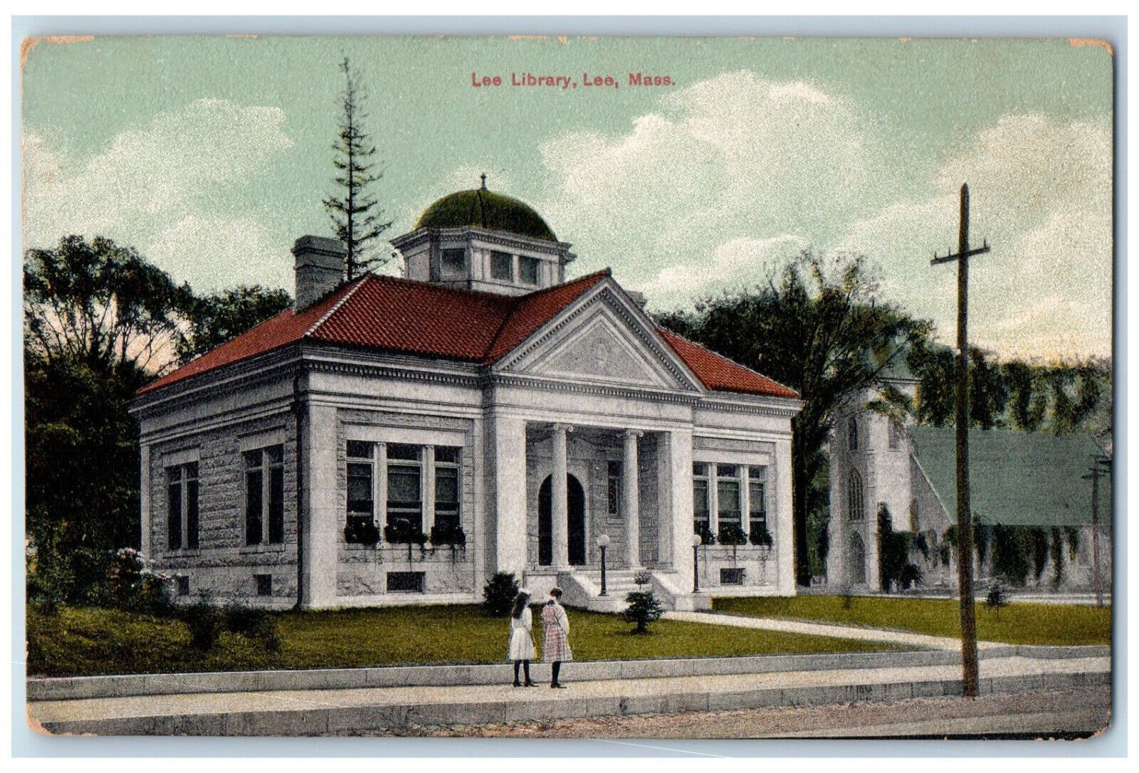c1910 Entrance to Lee Library Lee Massachusetts MA Antique Unposted Postcard