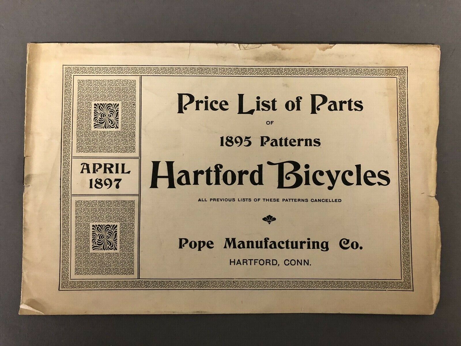 April 1897 Price List Of Parts Of 1895 Patterns Hartford Bicycles Pope Man Co