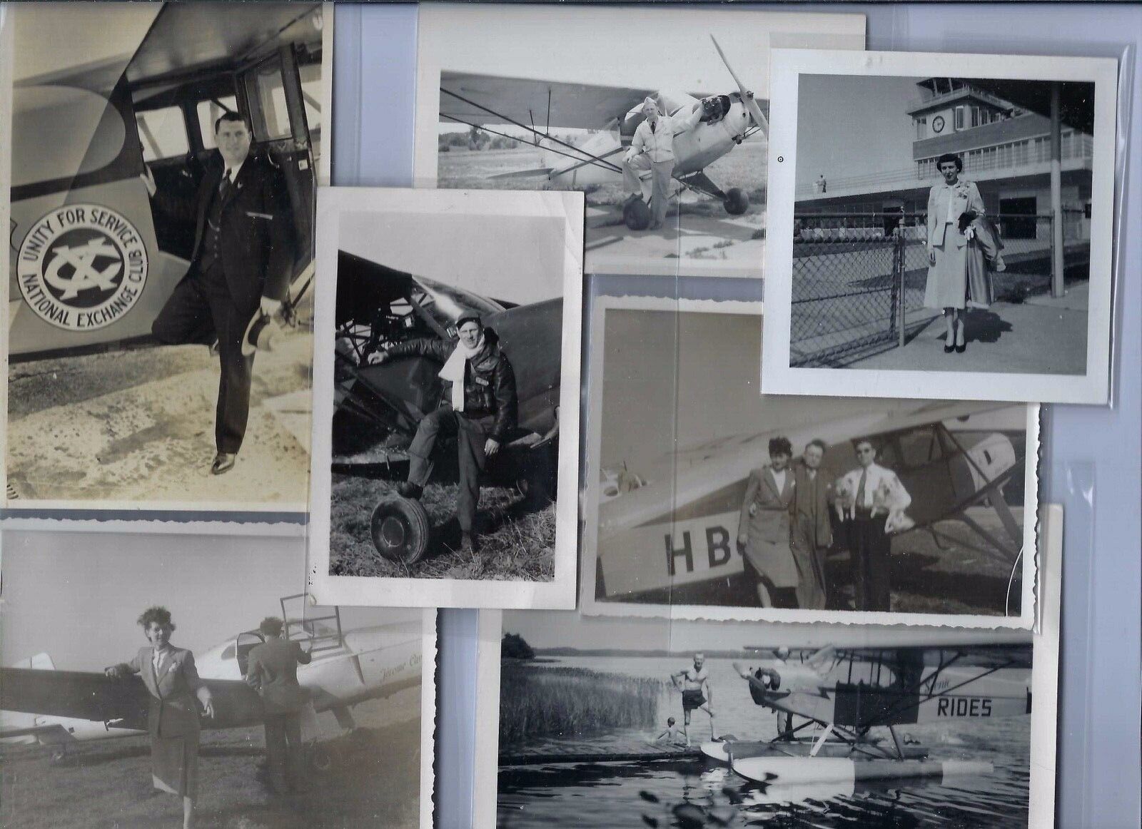 40s-60s era private prop planes w/pax-pilots original photos lot of 7
