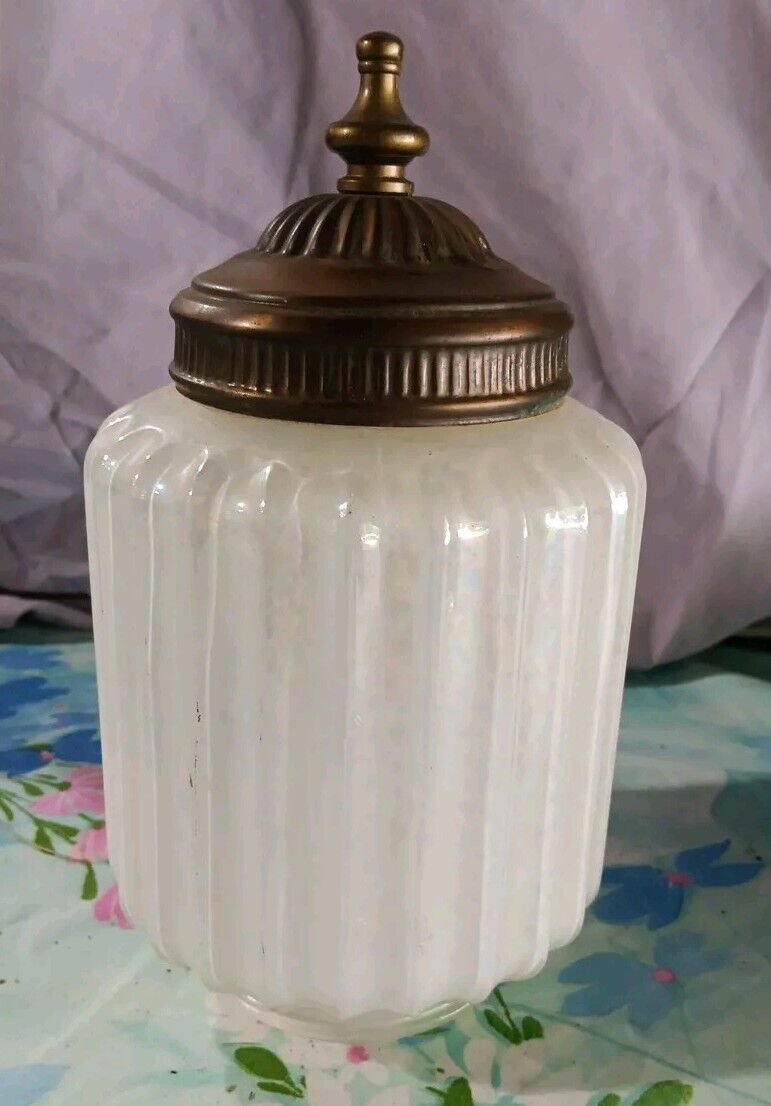 Vintage Glass Art Deco Frosted Tall Light Cover Replacement Brass