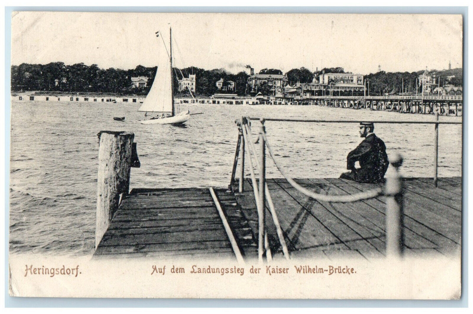 1906 On the Jetty Kaiser Wilhelm Bridge in Herringsdorf Germany Postcard