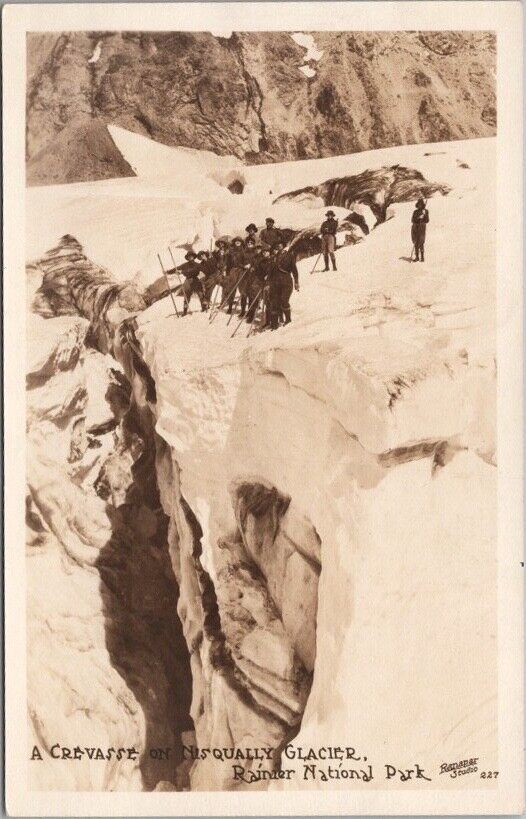 RAINIER NATIONAL PARK RPPC Postcard Crevasse on Nisqually Glacier RAMAPAR Photo
